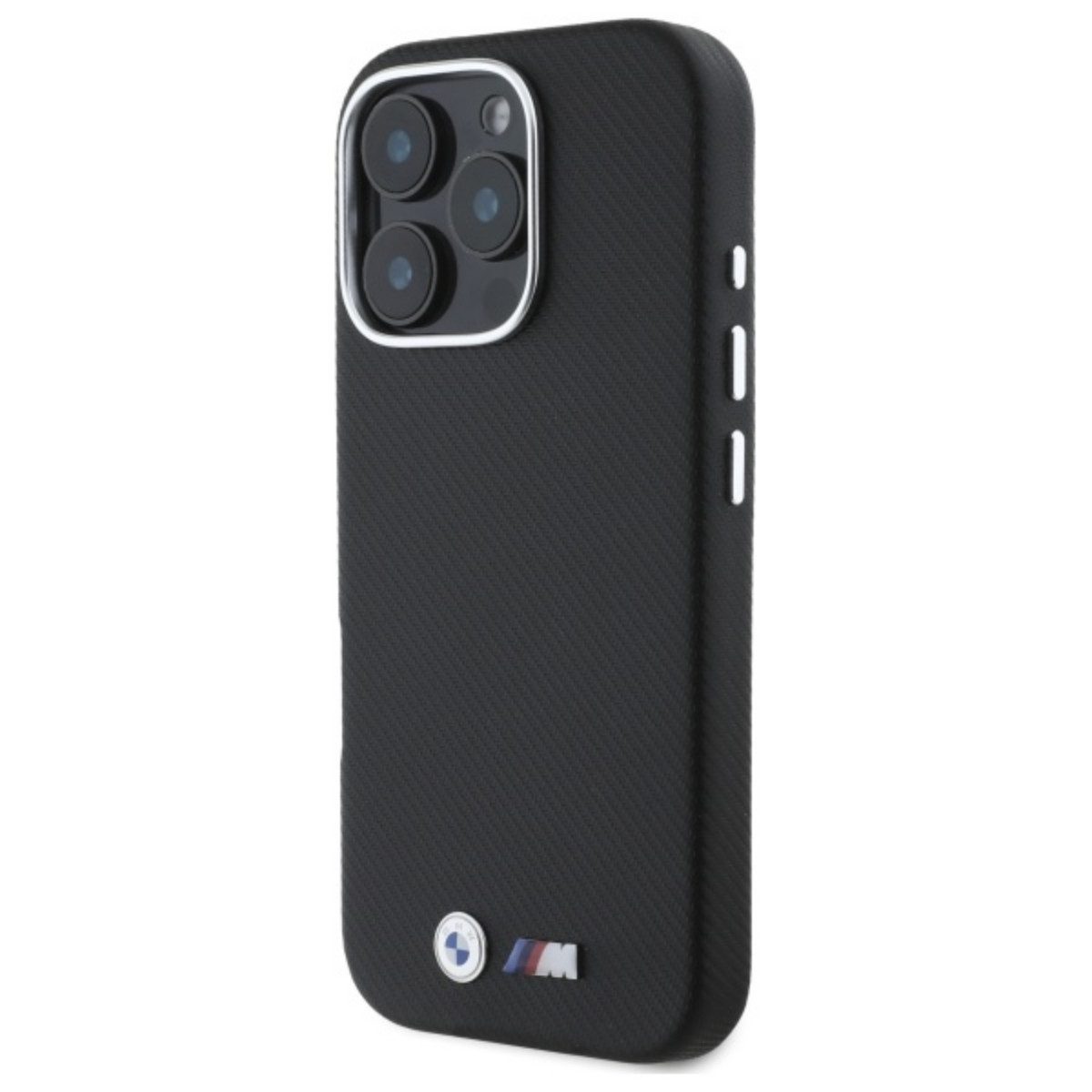 BMW Handyhülle Kevlar MetallCase mit Magnetfunktion Kompatibel mit iPhone 16 Pro Max 6,7, Exklusive BMW M Edition Schutzcase mit Metallrahmen und Magnetfunktion