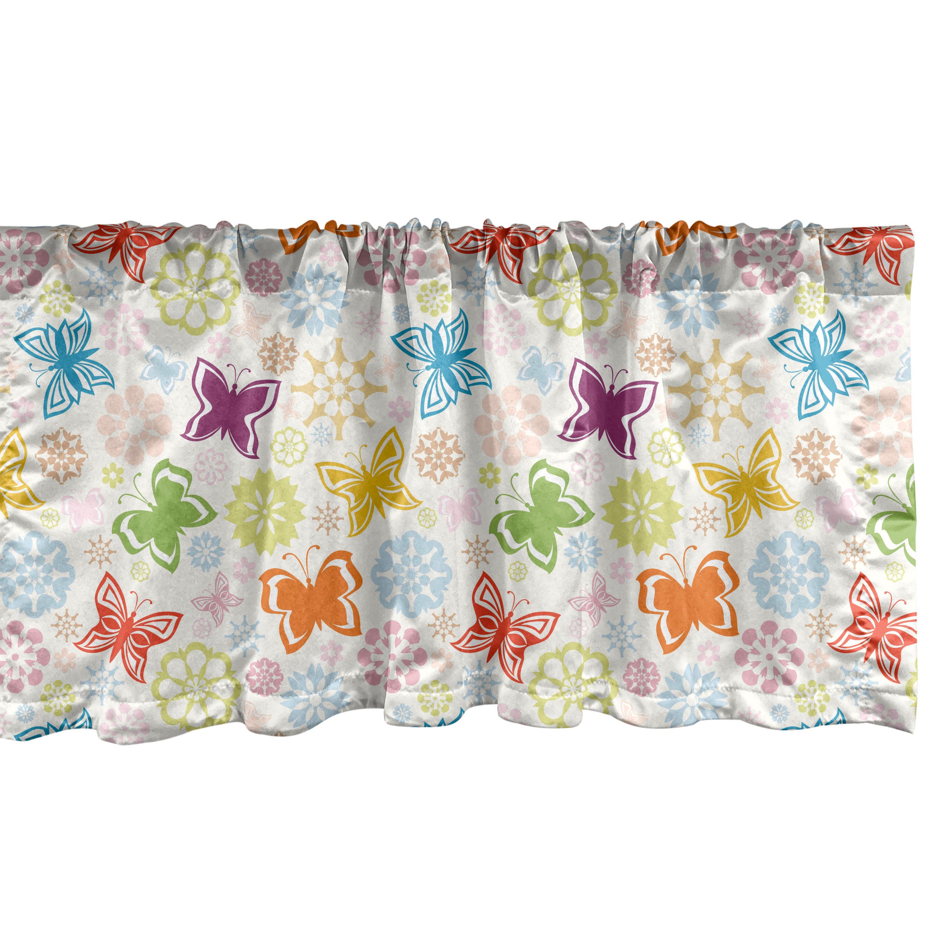 Scheibengardine Vorhang Volant für Küche Schlafzimmer Dekor mit Stangentasche, Abakuhaus, Microfaser, Schmetterling Cartoon-Stil Vivid
