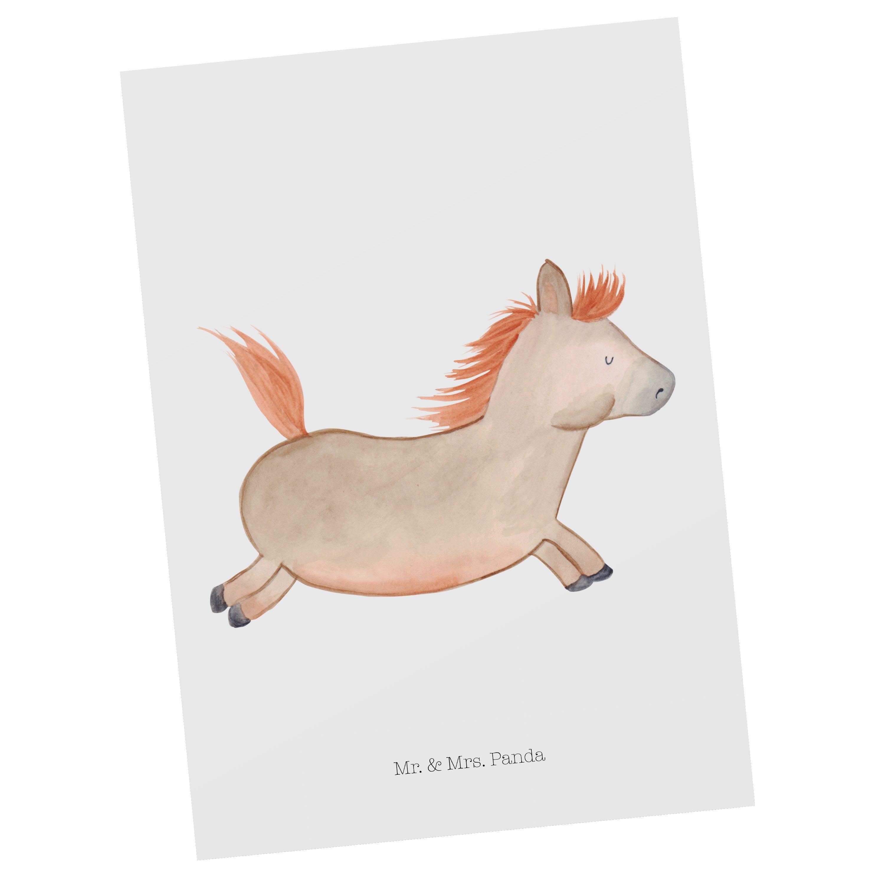 Mr. & Mrs. Panda Postkarte Hoftiere, Weiß Geschenk, Pferd - springt Geschenkkarte, - Grußkarte