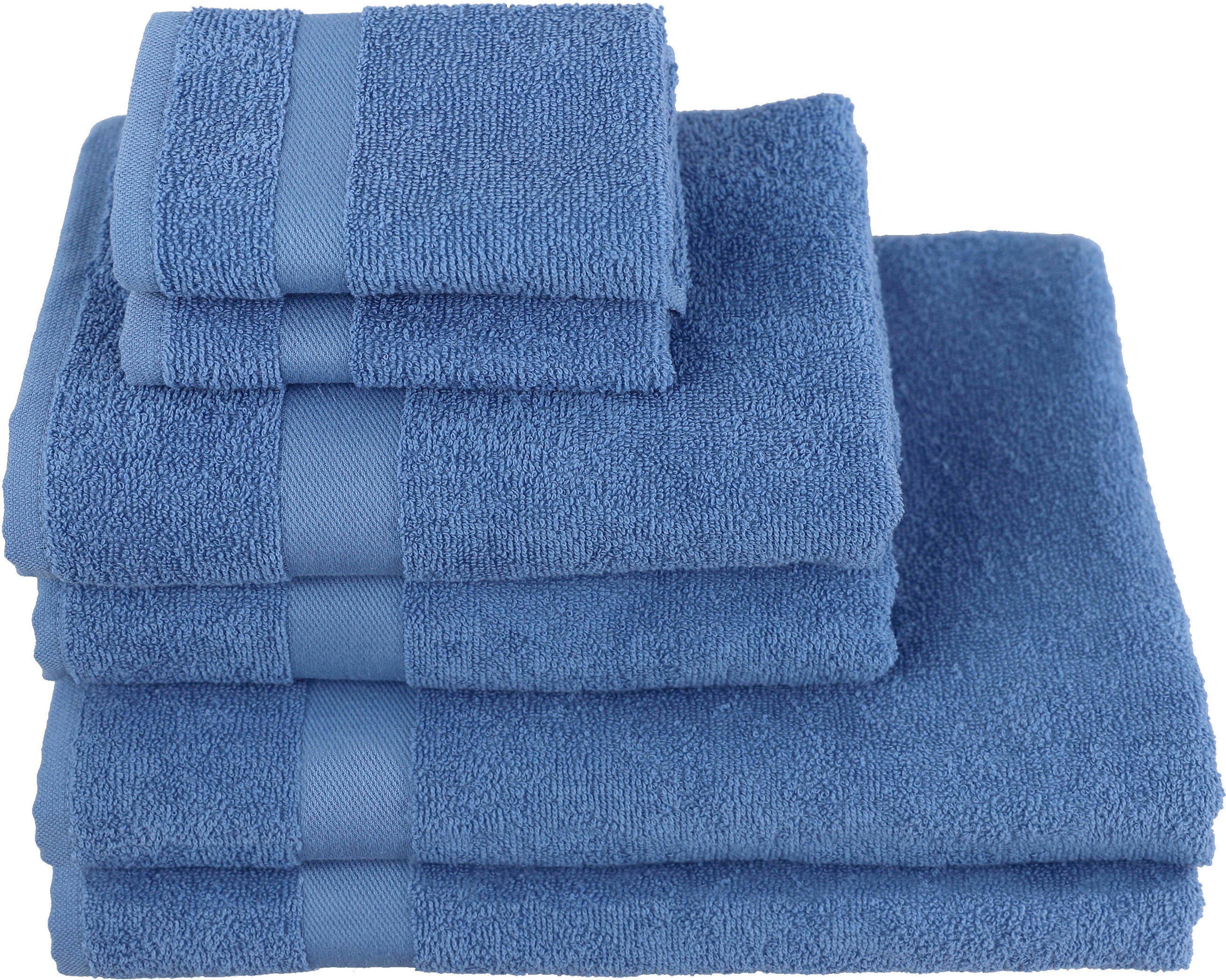 my home Handtuch Set Nela, 100% mit Bordüre, einfarbiges 6-tlg), Walkfrottier, (Set, Baumwolle aus Handtuch-Set