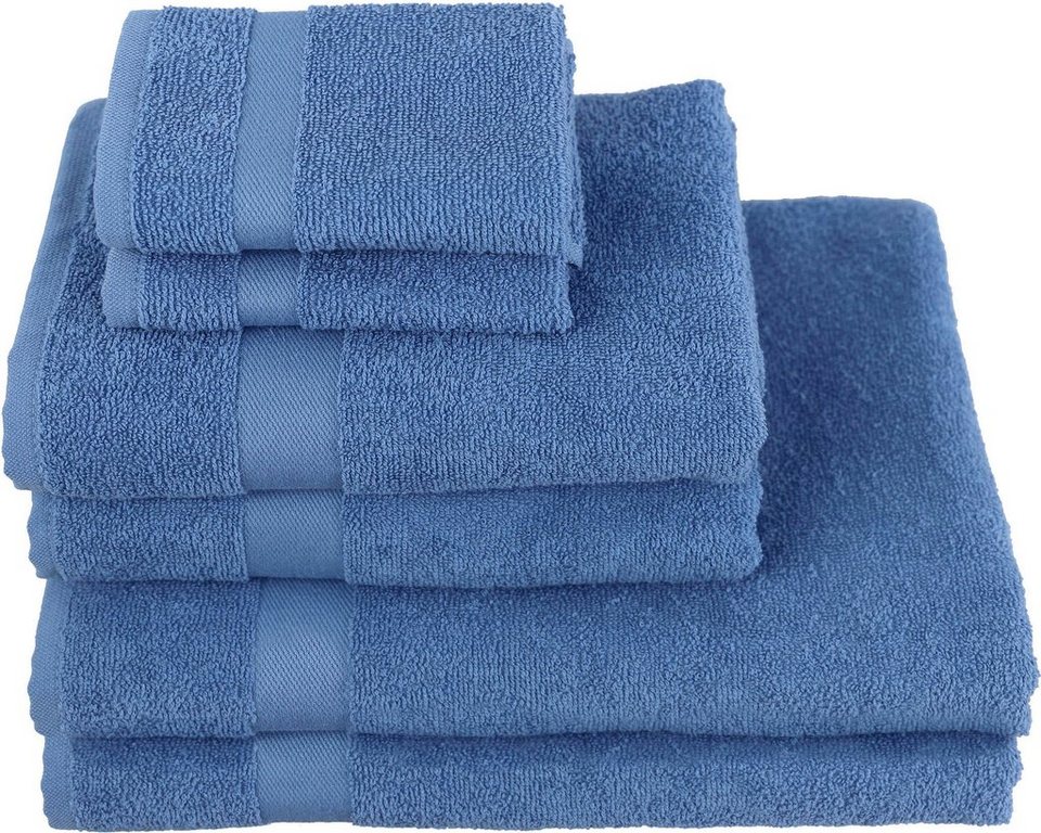 my home Handtuch Set mit 100% (Set, 6-tlg), Walkfrottier, aus Bordüre, einfarbiges Handtuch-Set Nela, Baumwolle