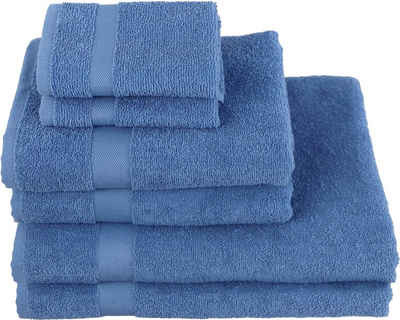 my home Handtuch Set Nela, Walkfrottier, (Set, 6-tlg), mit Bordüre, einfarbiges Handtuch-Set aus 100% Baumwolle