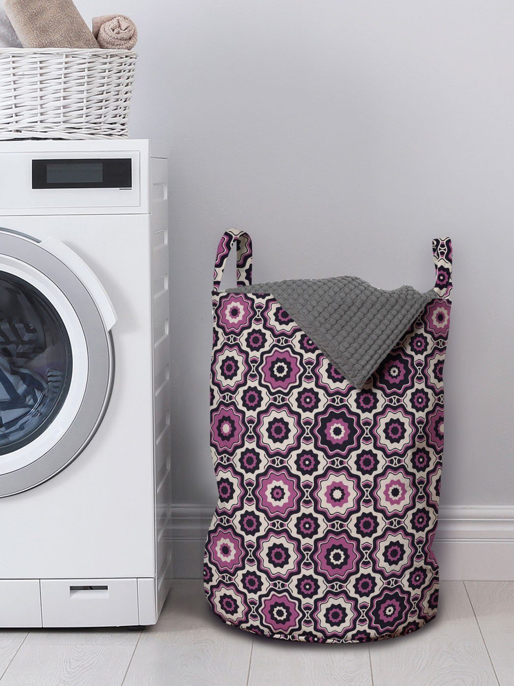 Abakuhaus Griffen für Lila Wäschekorb mit Natur Motive Blühende Kordelzugverschluss Waschsalons, Wäschesäckchen