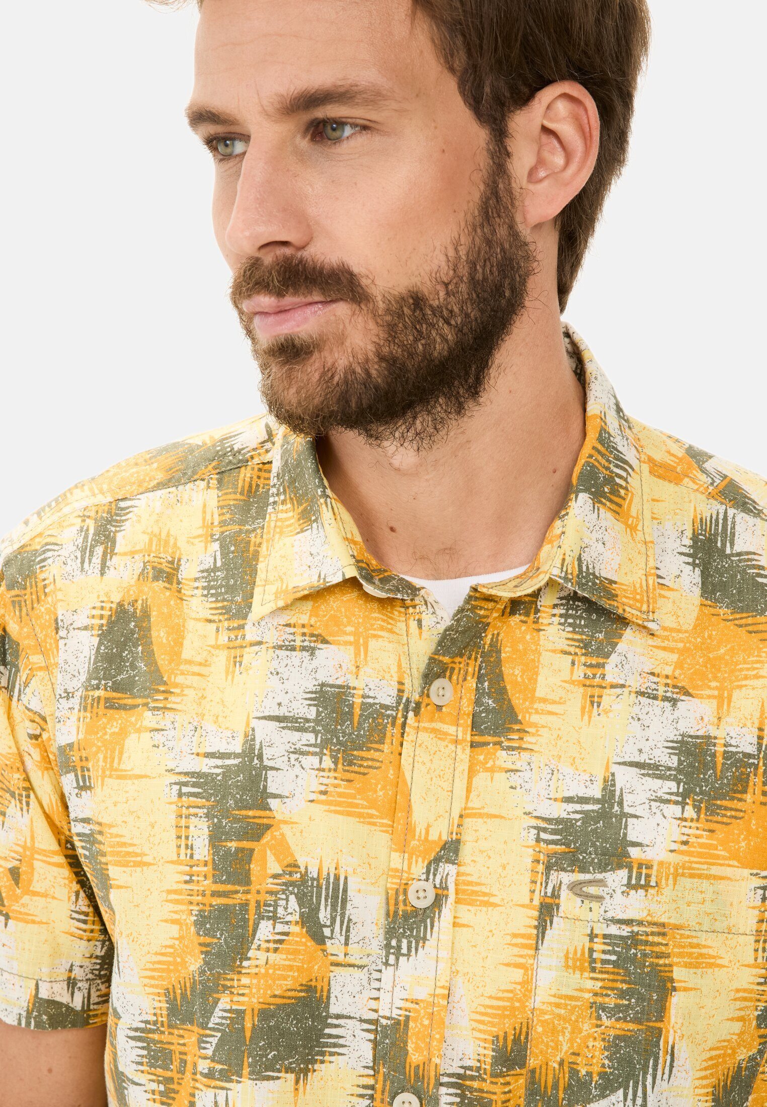 camel active Kurzarmhemd mit Strukturmuster Kurzarm Kentkragen Kentkragen