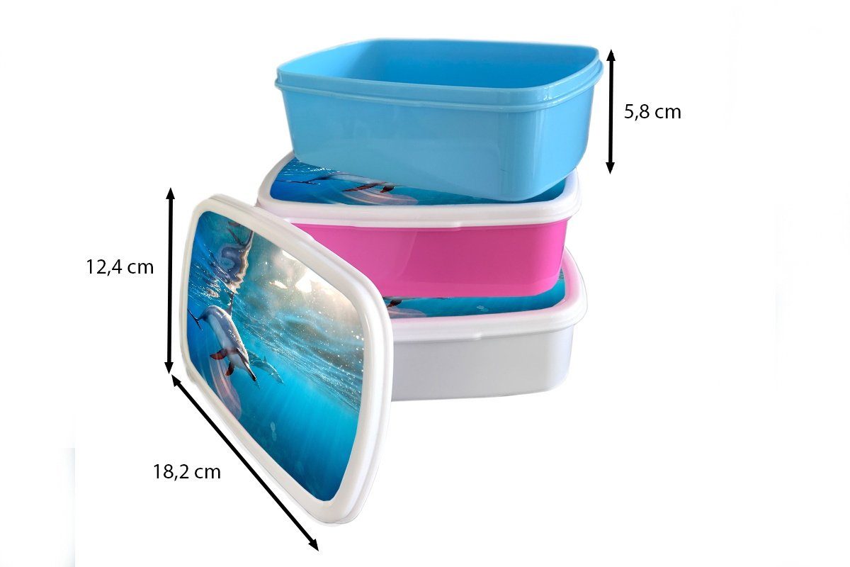 (2-tlg), für Erwachsene, - Lunchbox Sonne Brotdose Snackbox, MuchoWow Kunststoff, Mädchen, Kunststoff Delphin rosa Kinder, Brotbox Wasser, -