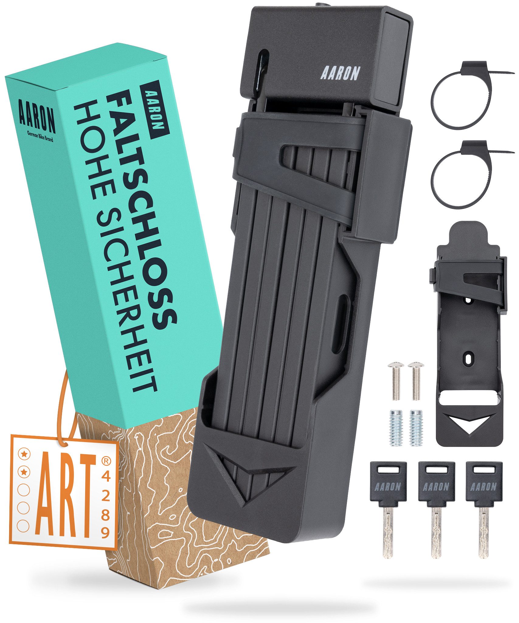 AARON Faltschloss Shield Fahrradschloss Stufe 14 – Schloss mit Halterung, 100 cm