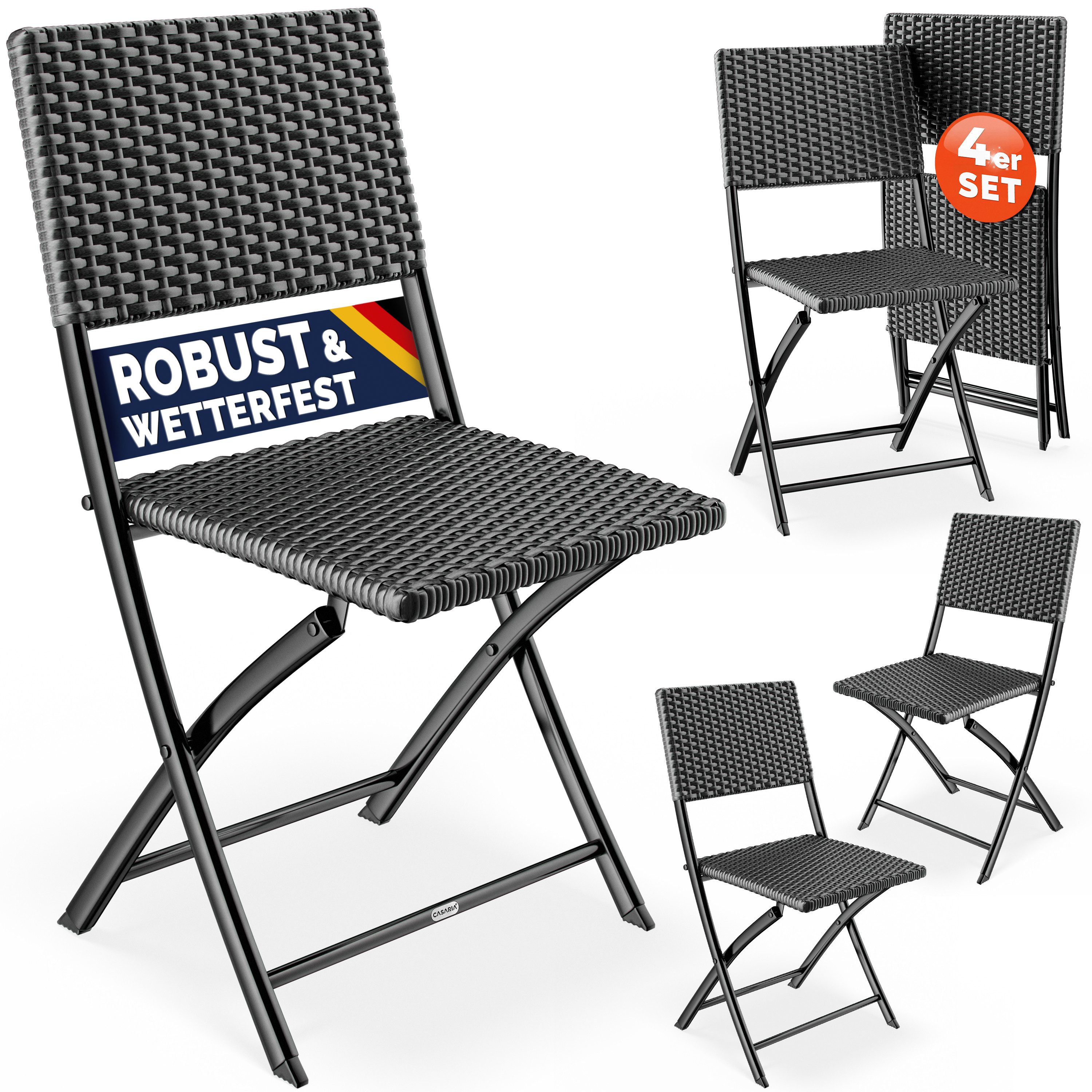 Casaria Klappstuhl, Polyrattan 4er Set 120kg Belastbarkeit Platzsparend Klappbar Leicht