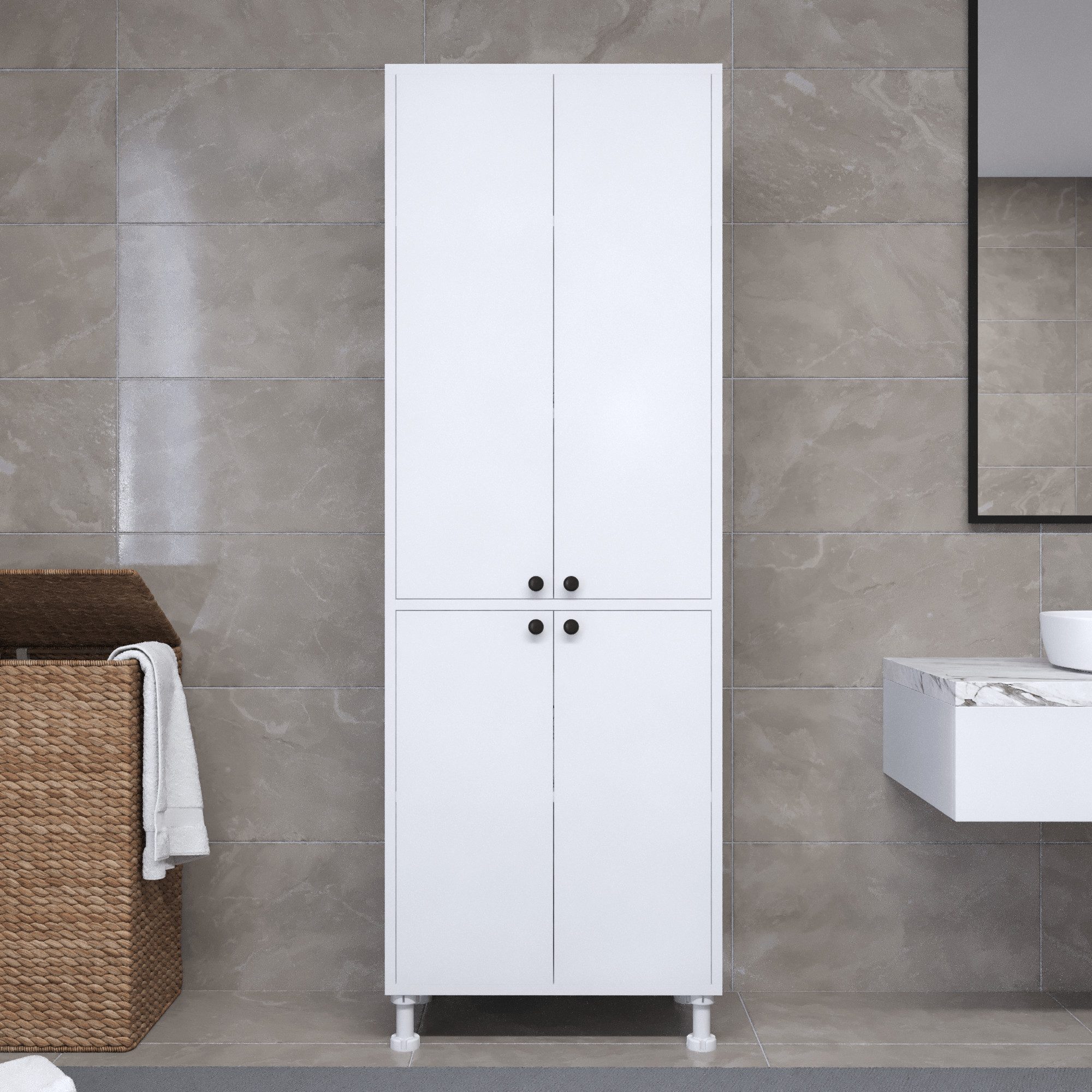 BDR Smart Home Art Mehrzweckschrank Lina Mehrzweckschrank 4 Türen Weiß Geräumig & Stilvoll