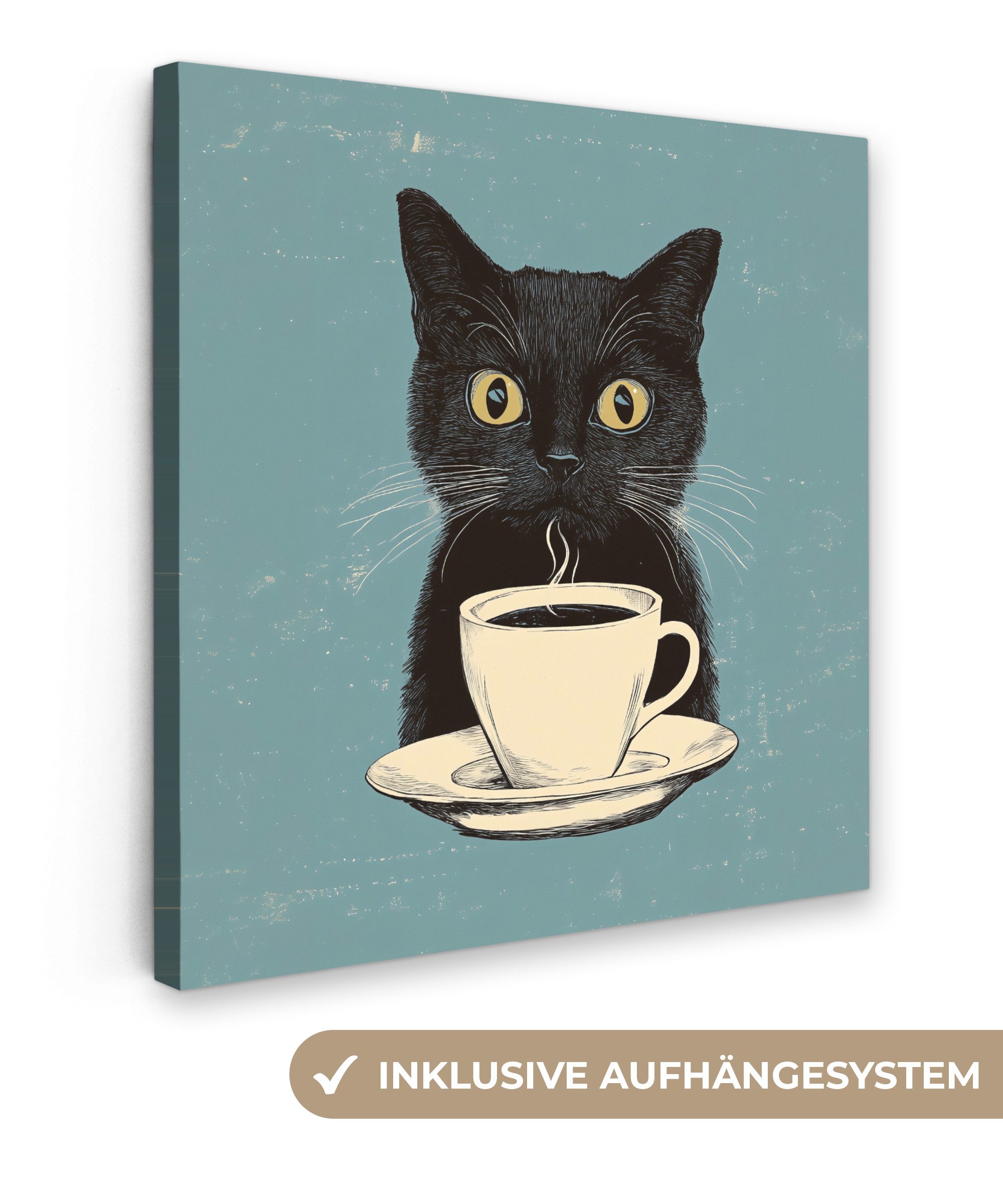 OneMillionCanvasses® Leinwandbild Katze - Schwarz - Kaffee - Minimalistisch günstig online kaufen
