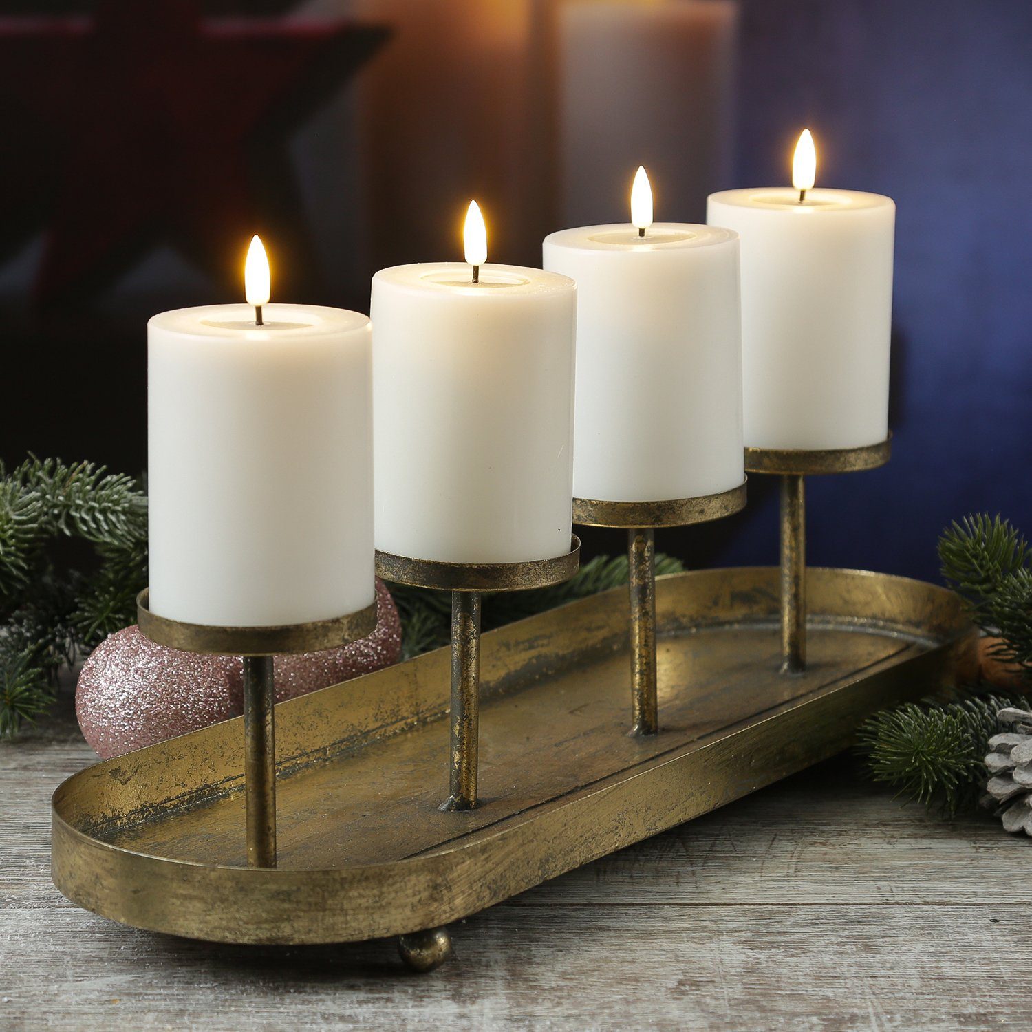 MARELIDA Kerzenhalter Kerzenständer Advent Kerzenhalter Kerzentablettt Adventskranz gold