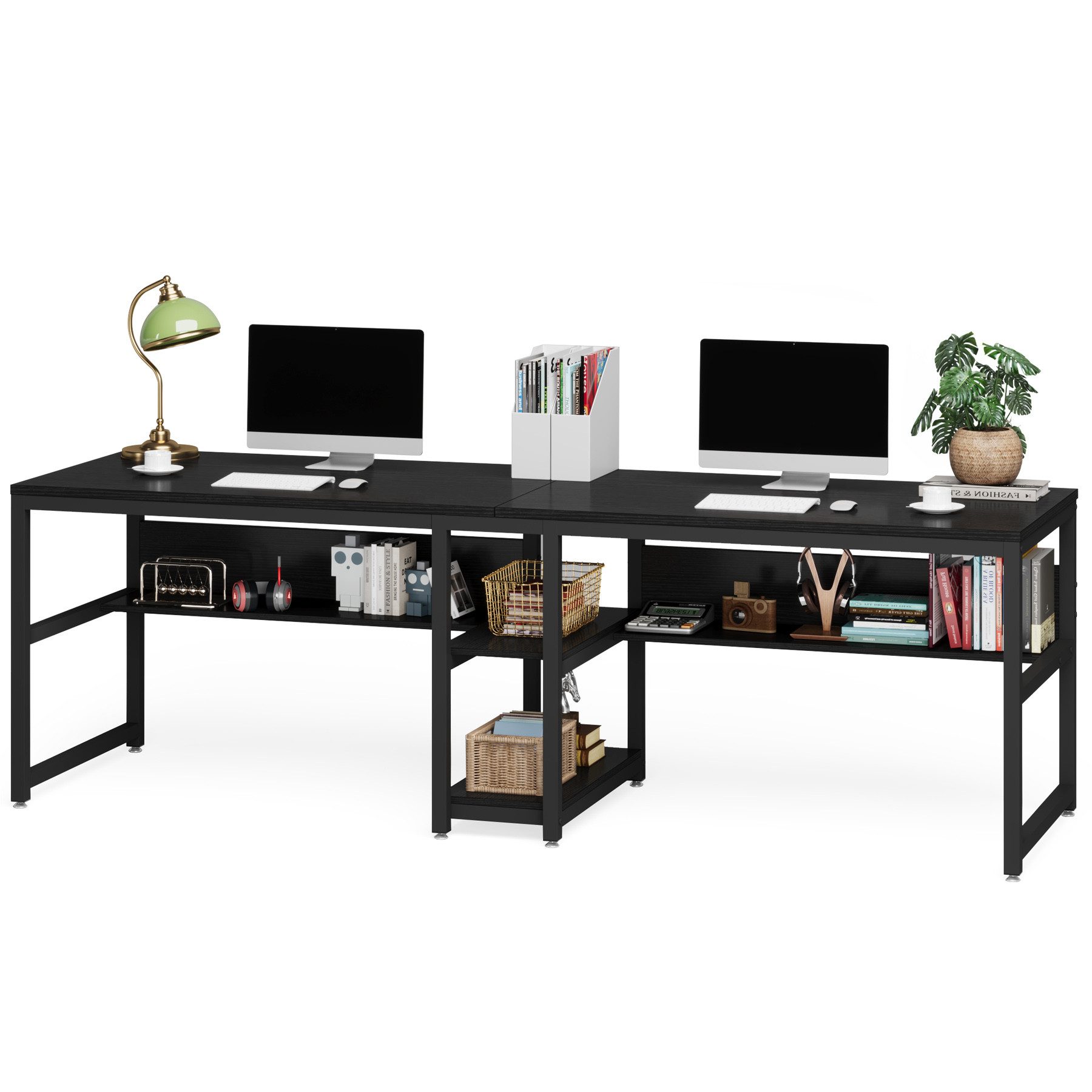 Tribesigns Doppelschreibtisch Schreibtisch, Computertisch mit Regalen, 200 günstig online kaufen