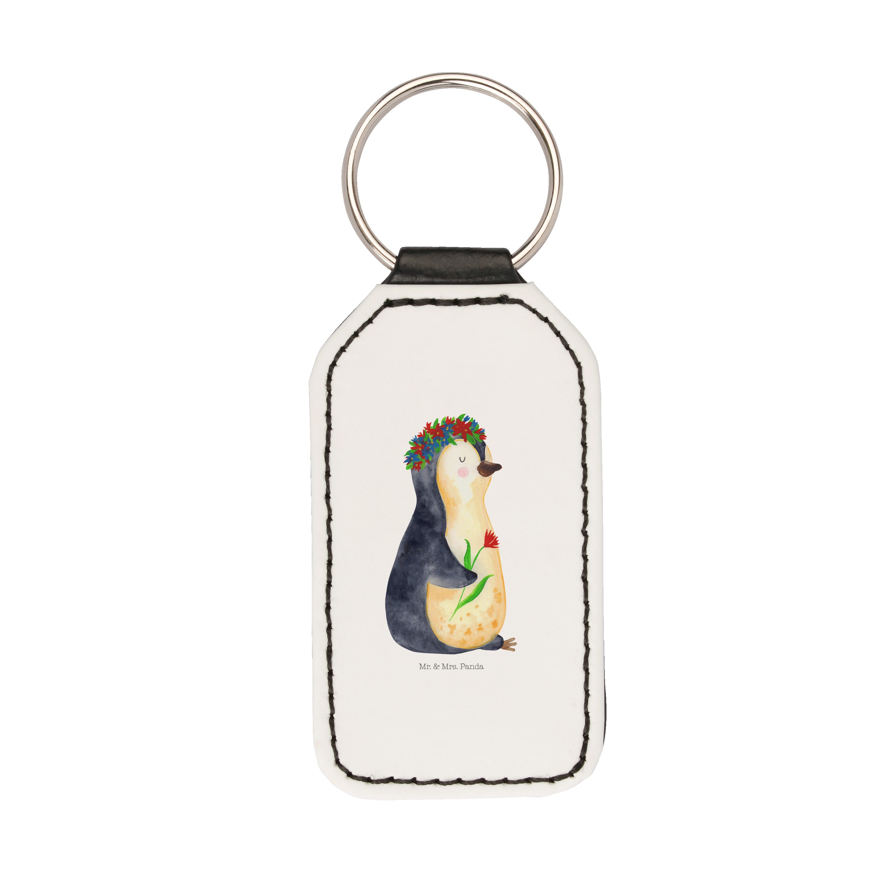 Mr. & Mrs. Panda Schlüsselanhänger Pinguin Blumenkranz - Weiß - Geschenk, Anhänger, Selbstliebe, Taschen (1-tlg)