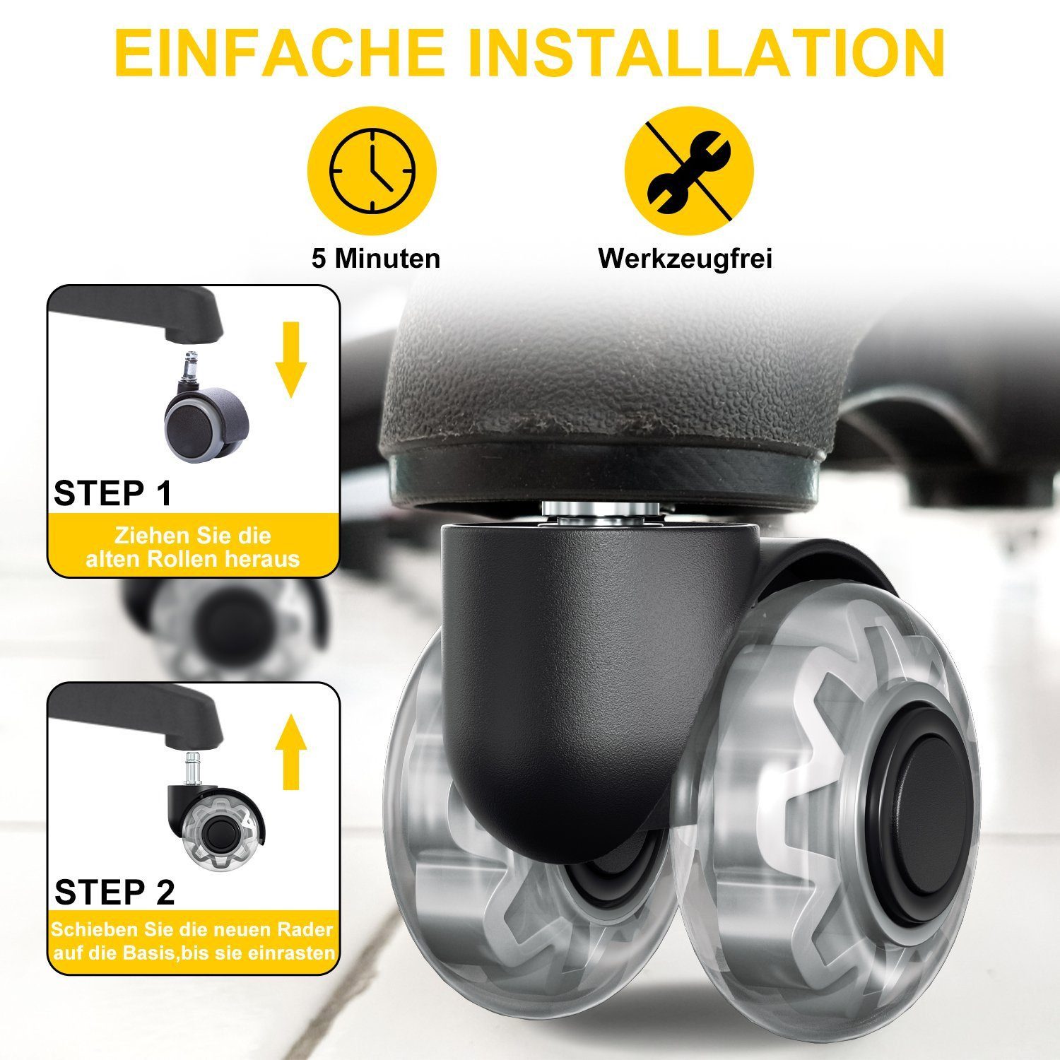 FELIXLEO Stuhlrolle Stuhlrolle 5 Bürostuhlrollen für 360 Grad Drehung böden günstig online kaufen