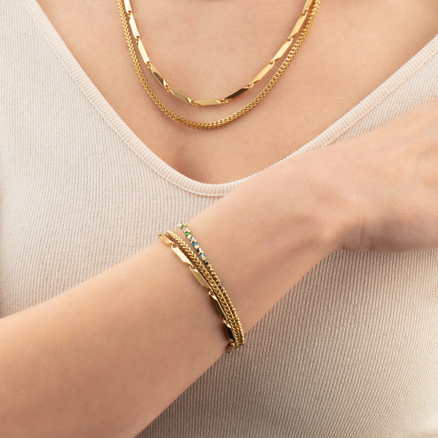 COEUR DE LION Armband Schmuck Geschenk Edelstahl Twisted Layers Würfelkette