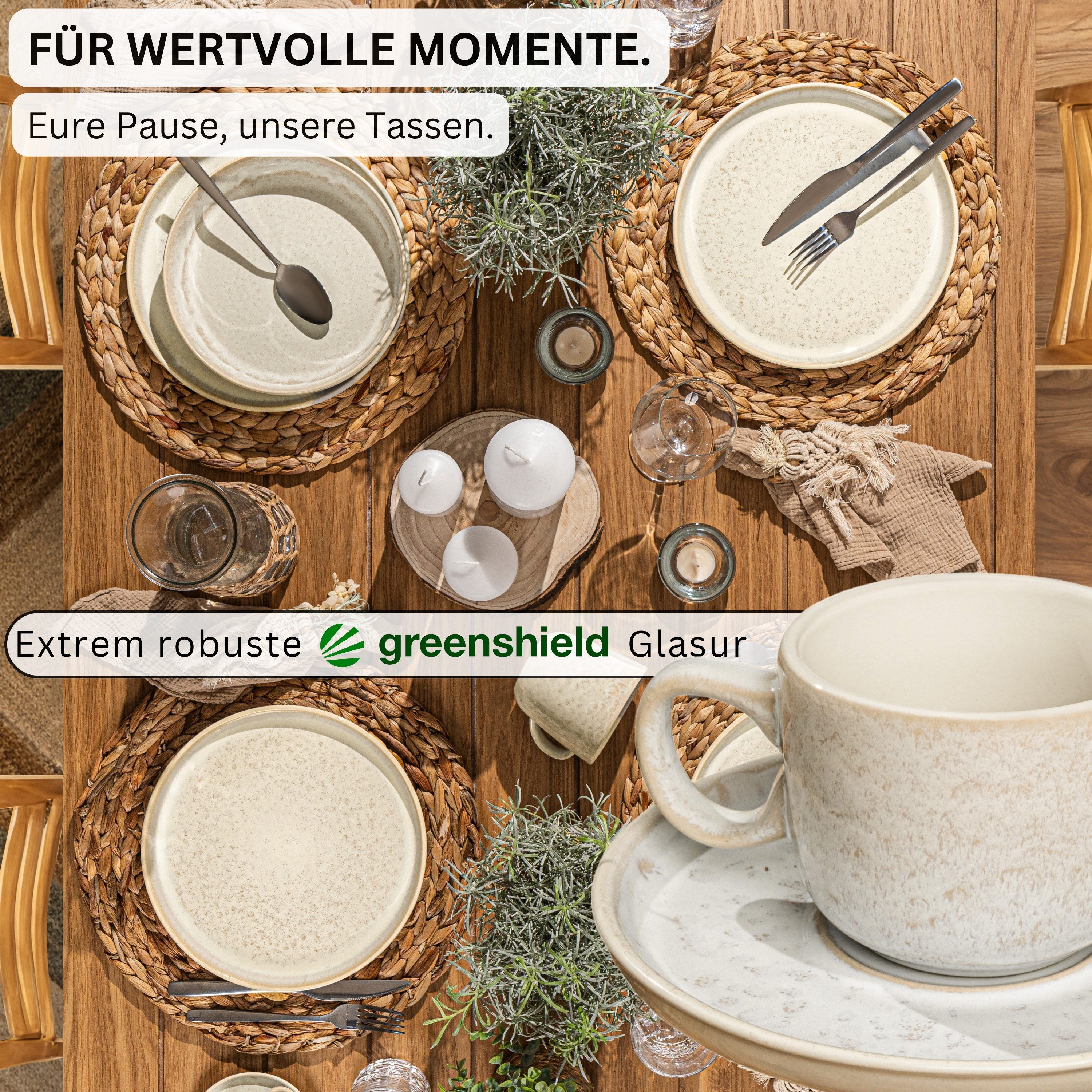 SÄNGER Espressotasse Set Key West, 12-tlg., Steingut, Creme mit Maserung, 12 tlg. Kaffeetassen Set, VALUE COLLECTION