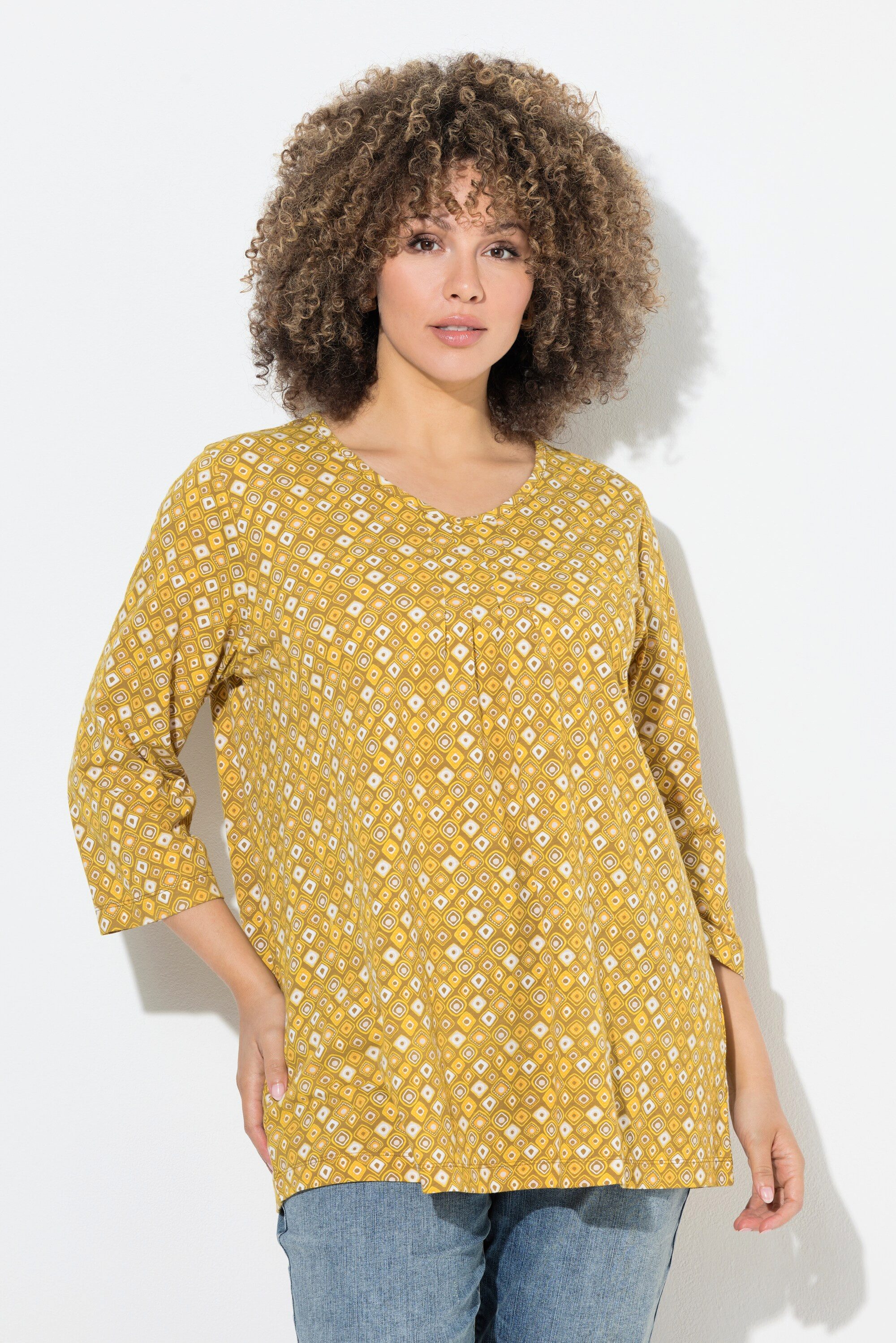 Ulla Popken T-Shirt Shirt Animaldruck A-Linie V-Ausschnitt 3/4-Arm günstig online kaufen