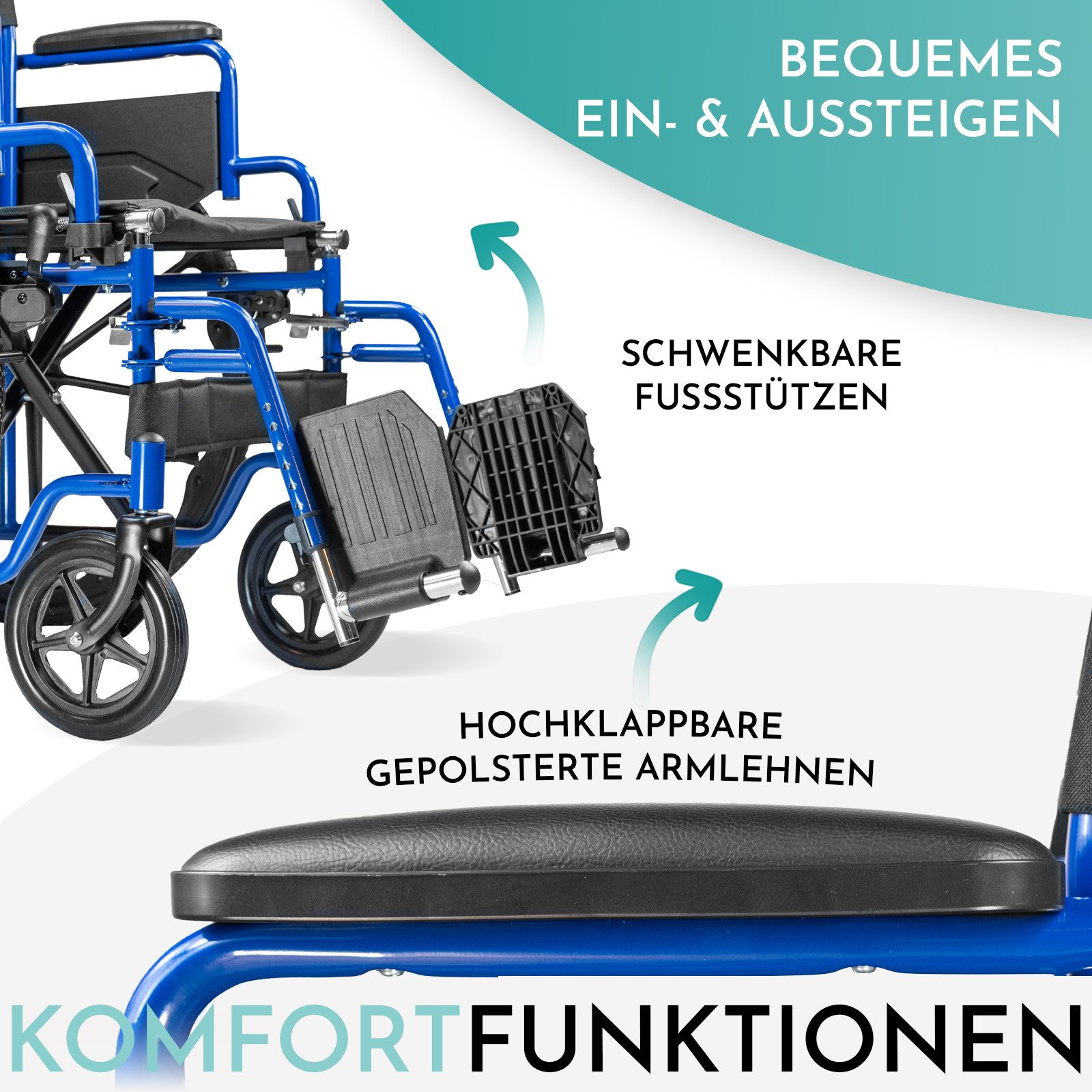MOBILITY Plus+ Rollstuhl RIO - faltbarer & leichter Greifreifen-Rollstuhl, Transportrollstuhl m. Schiebegriffe, Fußstützen & Armlehnen klappbar
