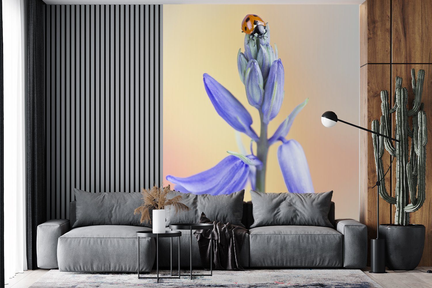Wohnzimmer MuchoWow Fototapete Matt, St), bedruckt, Vliestapete auf Fototapete lila-blauen Küche, für Sternhyazinthe, einer (3 Marienkäfer Schlafzimmer