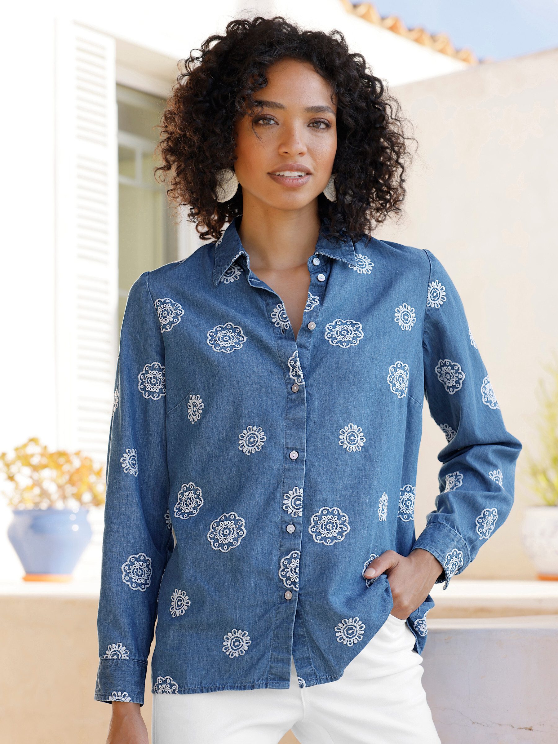 heine Klassische Bluse Jeansbluse Langarm