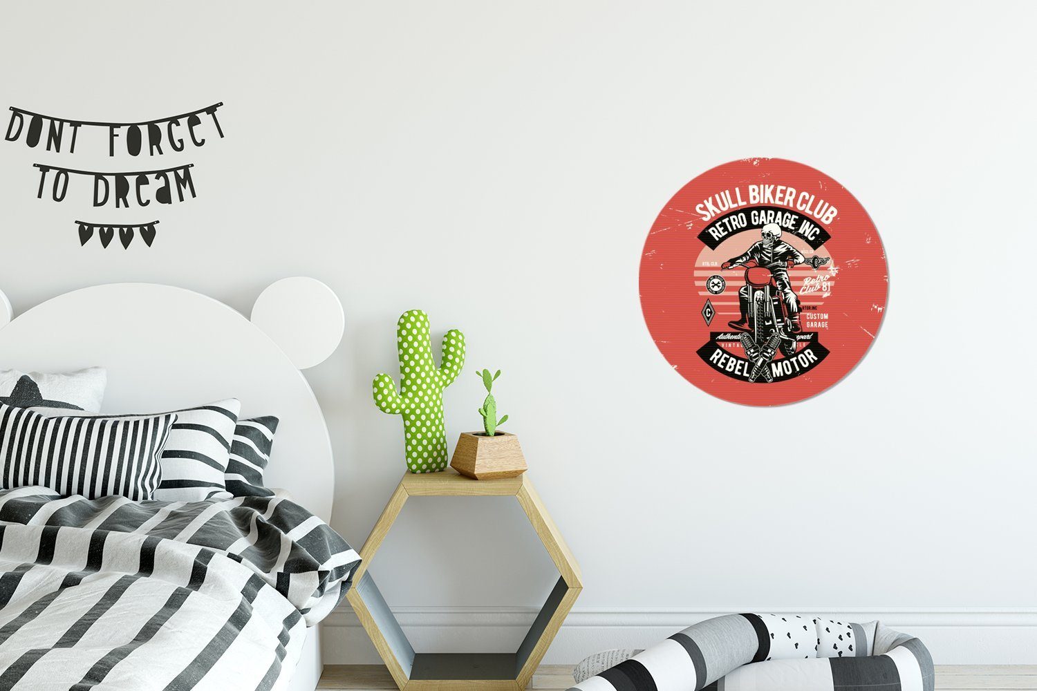 - (1 Rund, Skelett MuchoWow Wandsticker - St), Retro für Tapetenaufkleber, Wohnzimmer Motorrad Tapetenkreis Kinderzimmer,