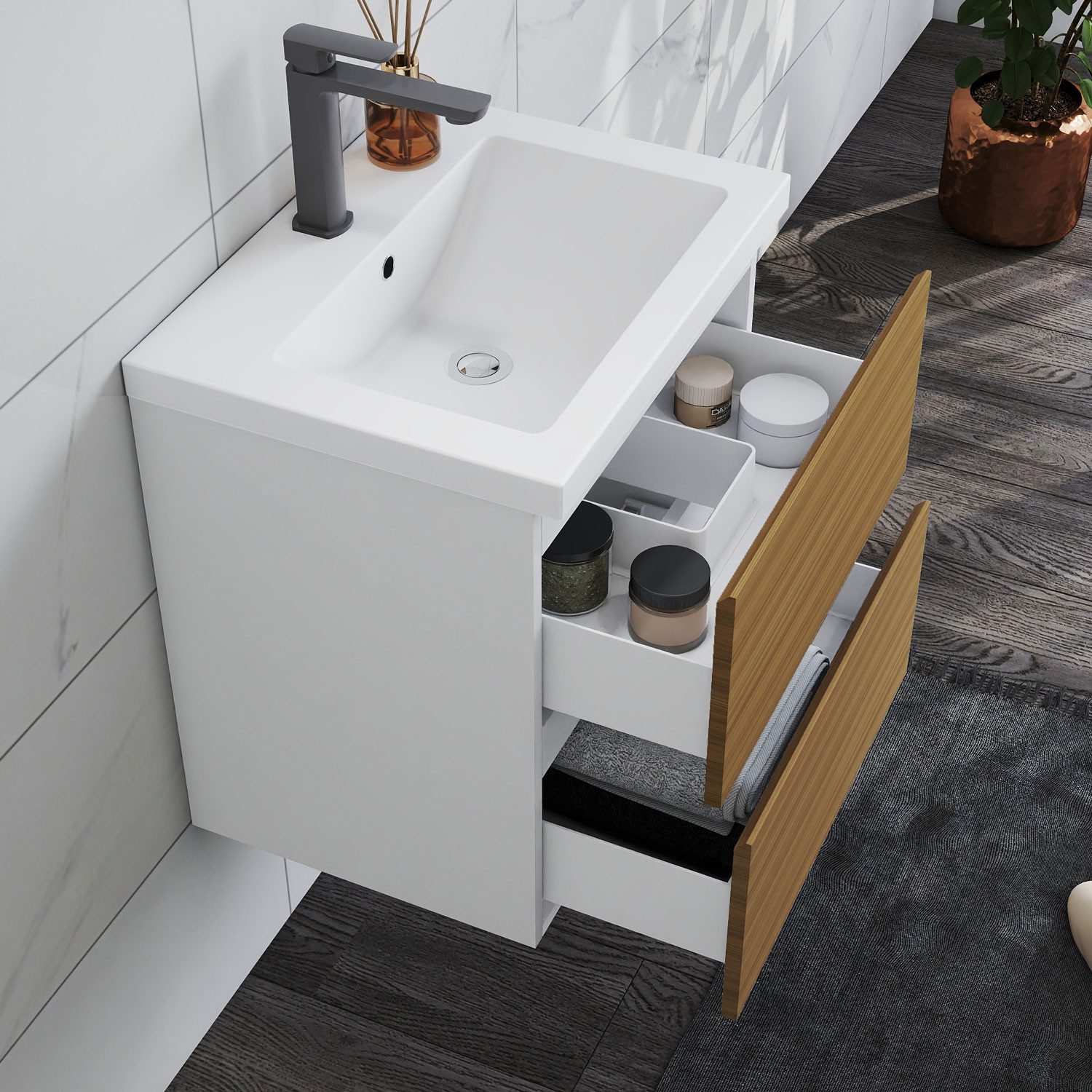duschspa Waschtisch Waschbecken mit Unterschrank Badschrank Waschplatz Badmöbel Set, Matt, 50-120cm