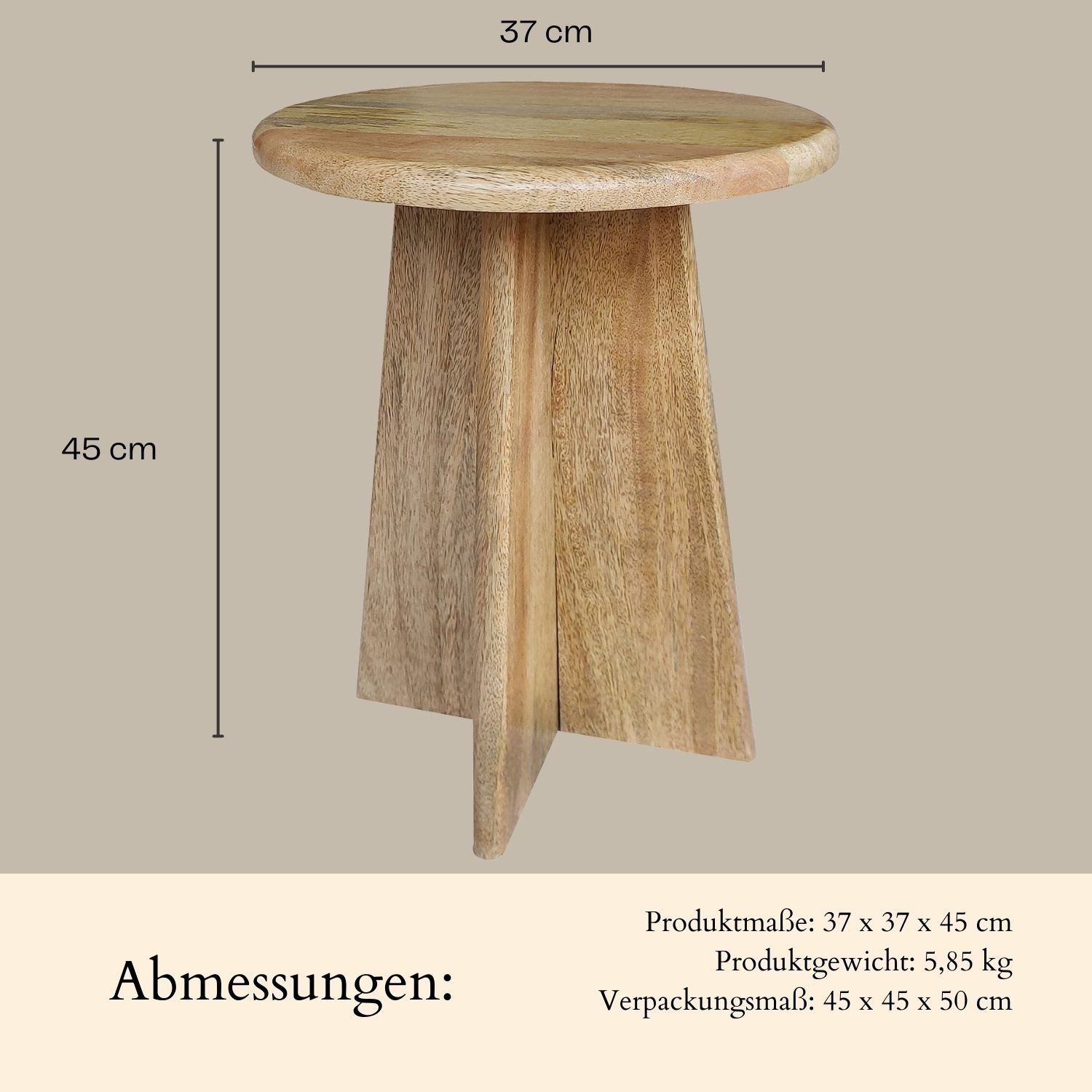 Marrakesch Orient & Mediterran Interior Beistelltisch Beistelltisch Caissa handgefertigt aus Mangoholz in Natur 37 cm modern (1-St), Handarbeit