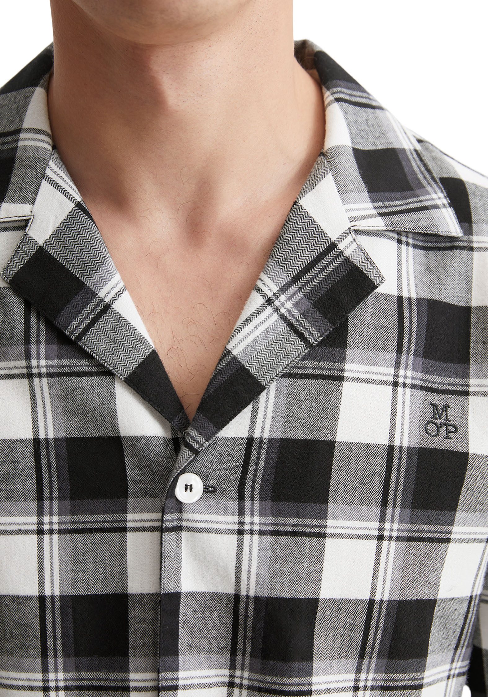 Marc O'Polo Pyjamaoberteil Homey Flanne Knopfleiste, Langarm, kariert, Logo-Stickerei, Flanell – Bild 4 von 5