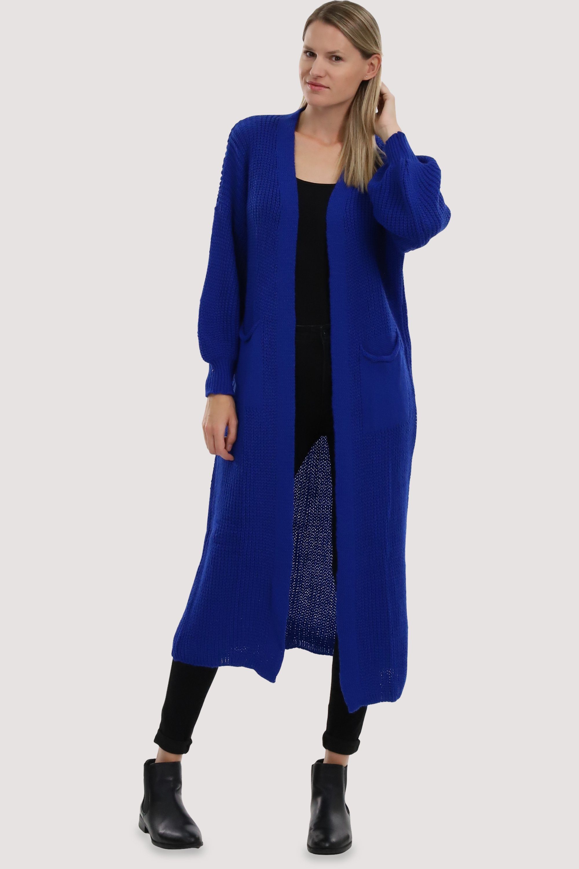 malito more than fashion Longstrickjacke 3151 offene lange Strickjacke in Grobstrick-Optik royalblau