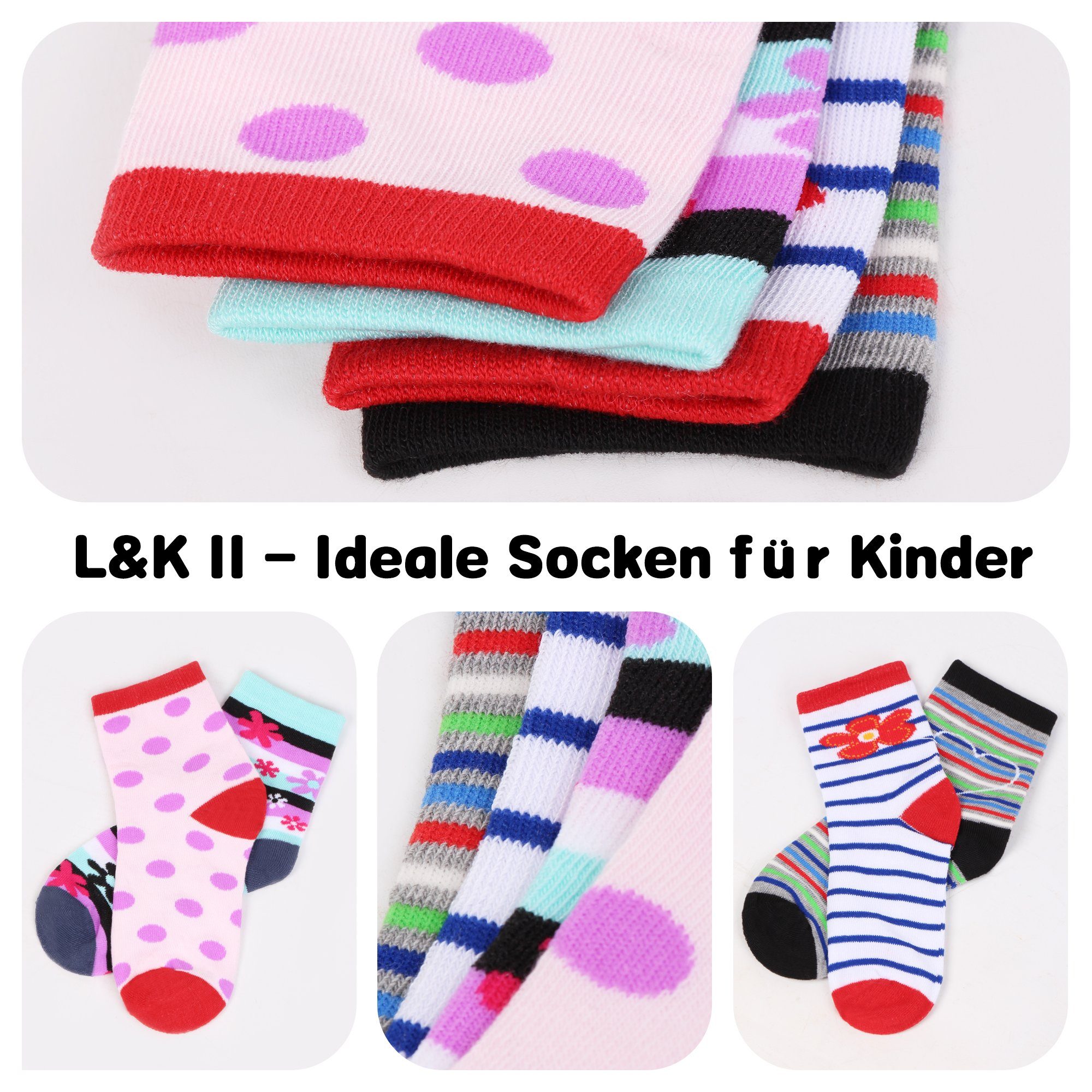 L&K-II Langsocken 2803-2809 (Beutel, 10/12 Paar) Mädchen Socken aus Baumwolle