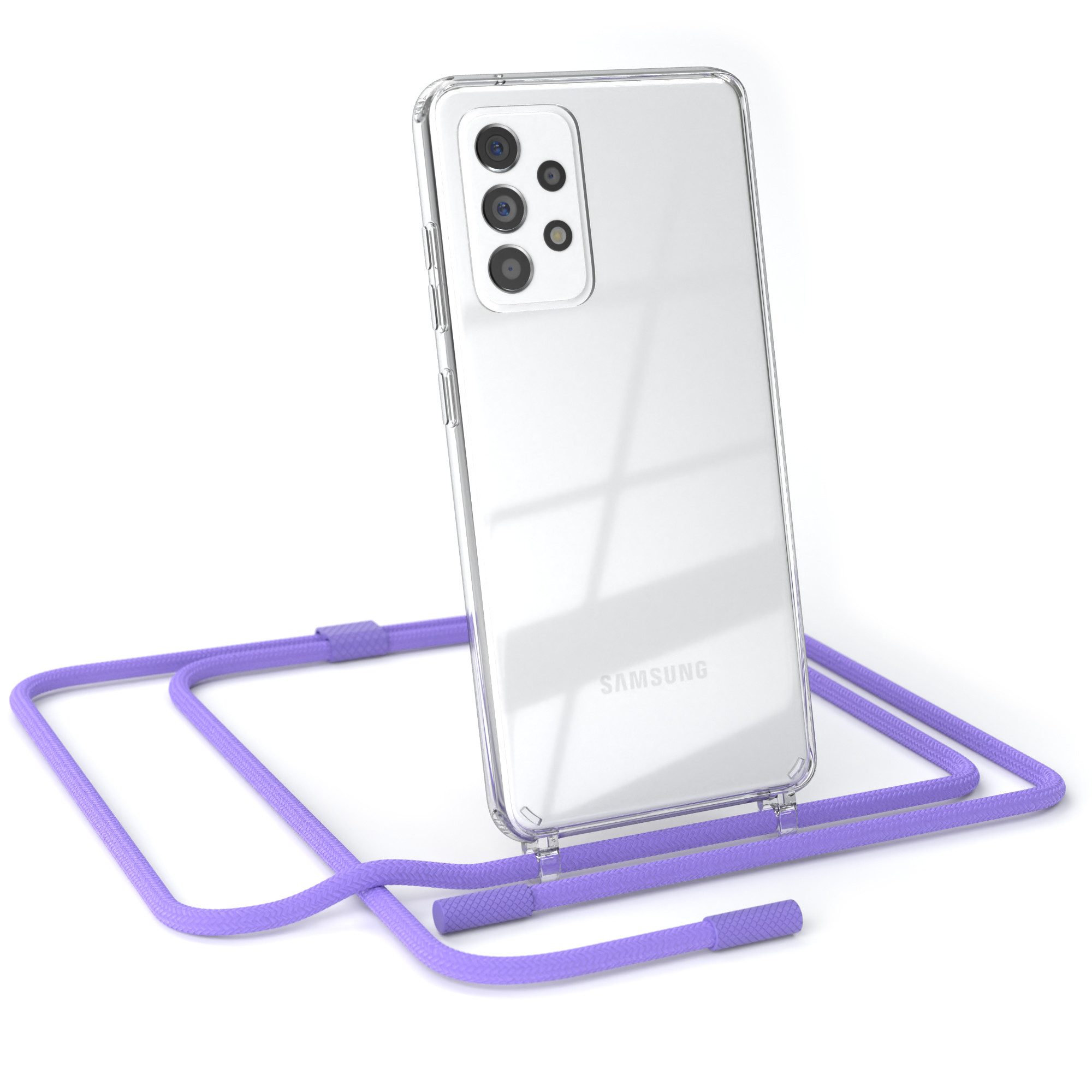 EAZY CASE Handykette Silikon Kette für Galaxy A52 / A52 5G / A52s 5G 6,5 Zoll, Ketten Kordel Transparent Case abnehmbare Handyhülle Flieder Lila Gold