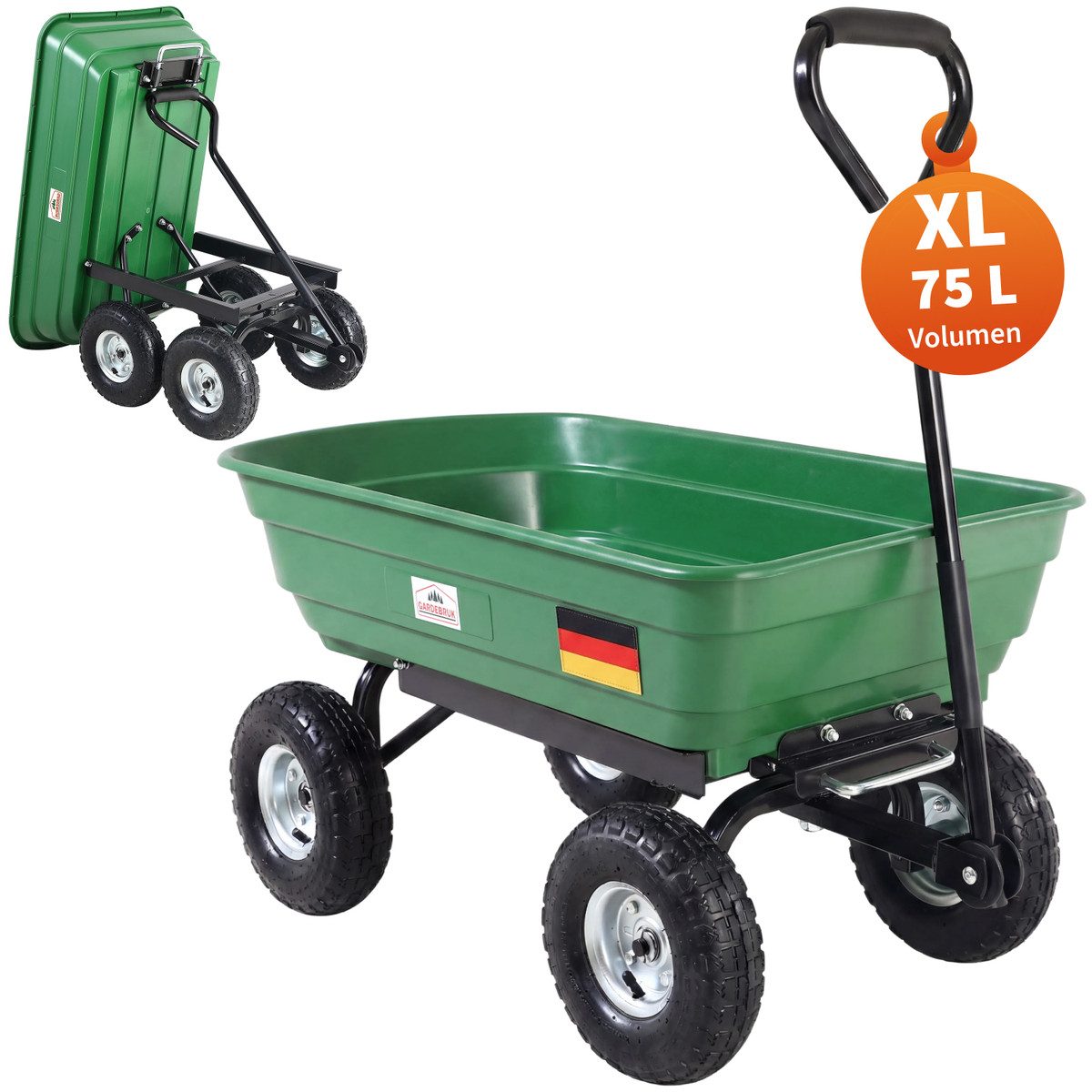Gardebruk Bollerwagen, Transportwagen 300 kg mit Kippfunktion Luftbereifung Handwagen Garten