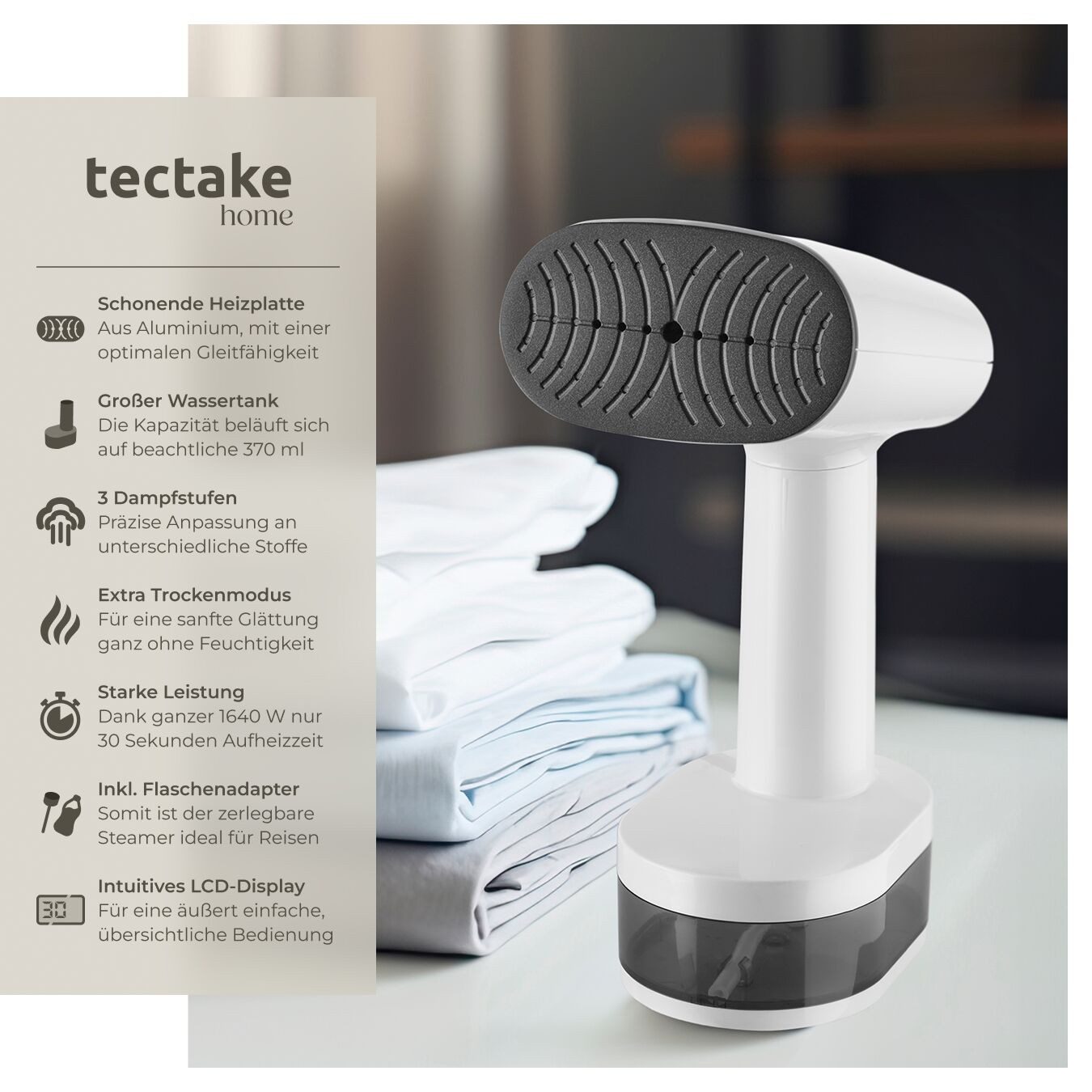 tectake Dampfbürste Dampfglätter, 1640 W, 3 Dampfmodi und Trockenbügelfunktion