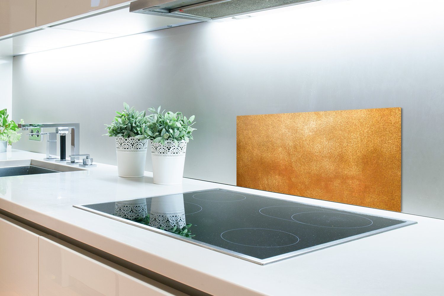 gegen - Metall Luxus, 60x30 Küchenrückwand - Rost - (1-tlg), Gold Küchen cm, - Eisen für und Schmutzflecken Fett Wandschutz, MuchoWow