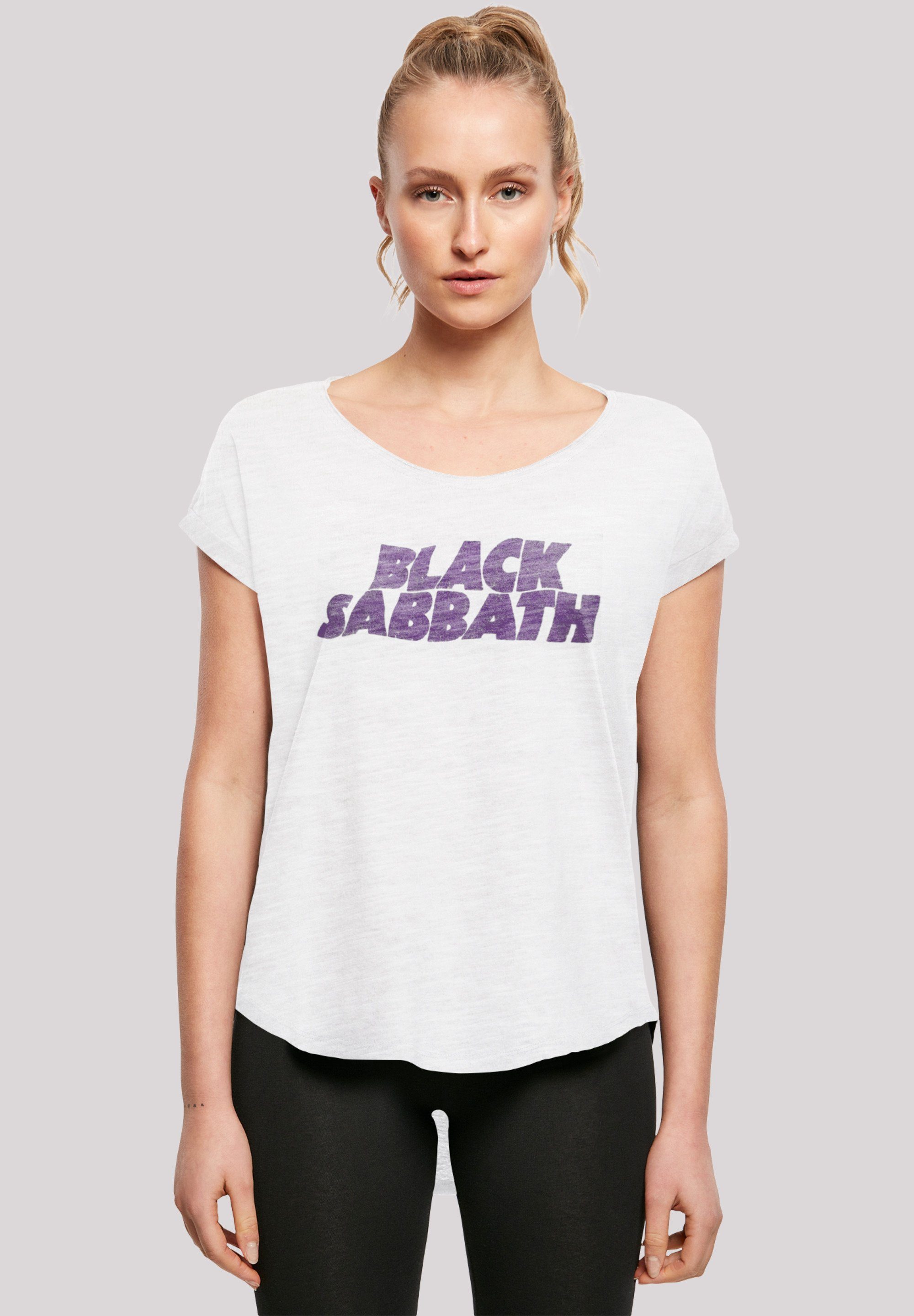 Black Band Black Logo lang extra Metal T-Shirt Distressed Print, T-Shirt Sabbath Hinten geschnittenes F4NT4STIC Wavy Damen Heavy