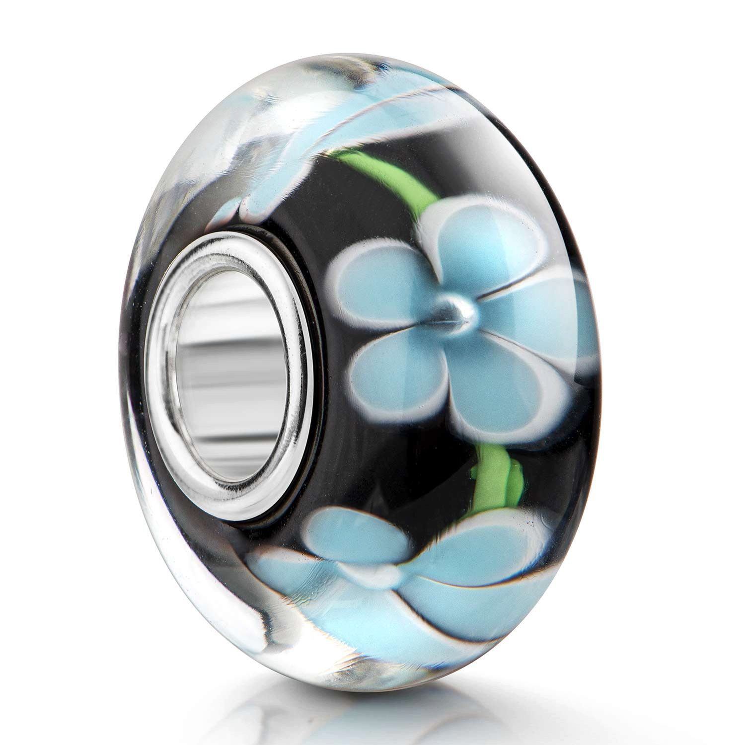 Bead Blume / Blüte Schwarz Hellblau 1049
