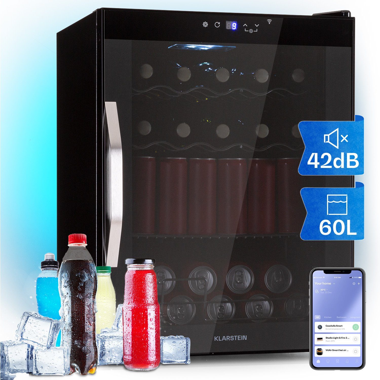 Klarstein Getränkekühlschrank HEA-Coachella60-OX 10034823, 47 cm hoch, 63.6 cm breit, Bierkühlschrank Getränkekühlschrank Flaschenkühlschrank mit Glastür Schwarz