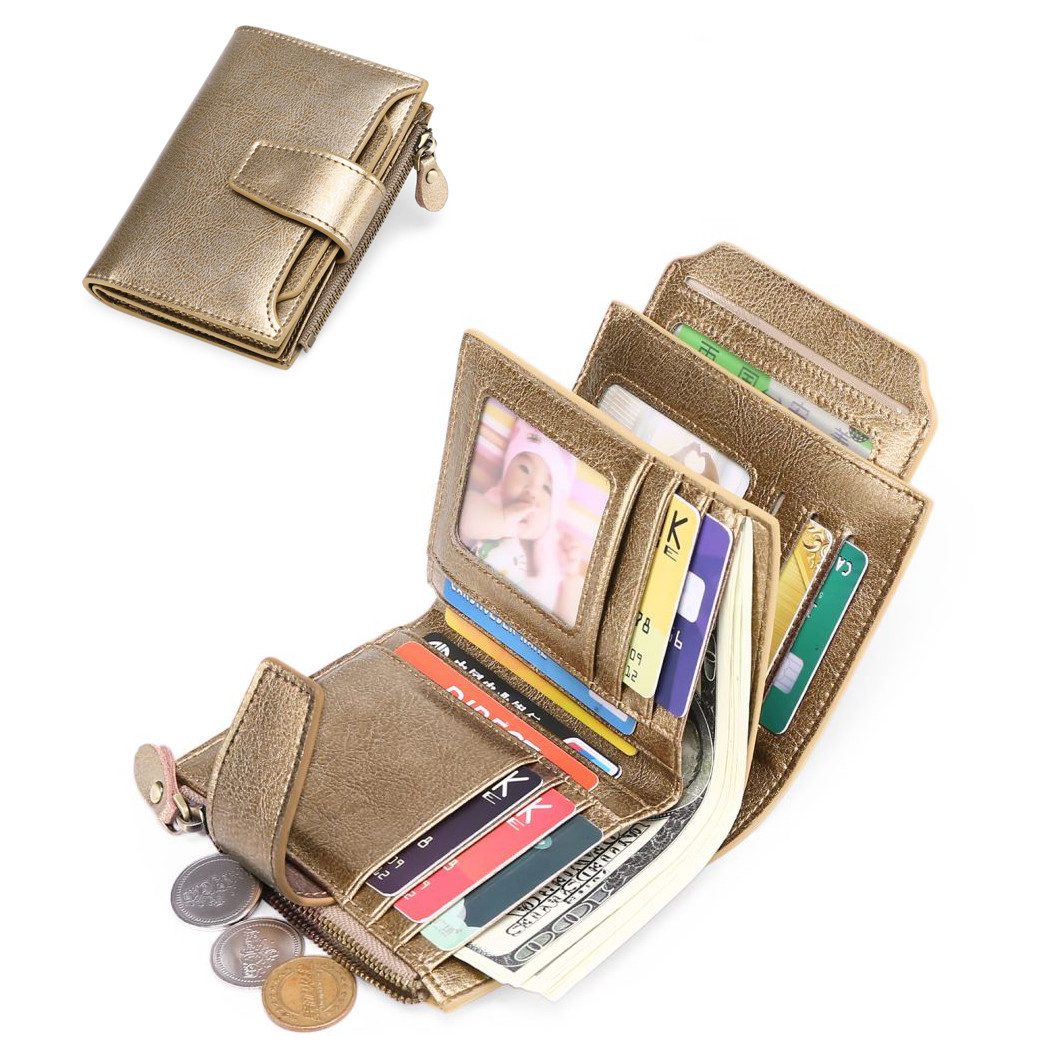 AOYATE Mini Geldbörse Geldbörse Echtes Nappaleder (Damen Echtleder Portemonnaie mit 14 Fächern), und RFID-Schutz, großes Echt Leder Geldbeutel
