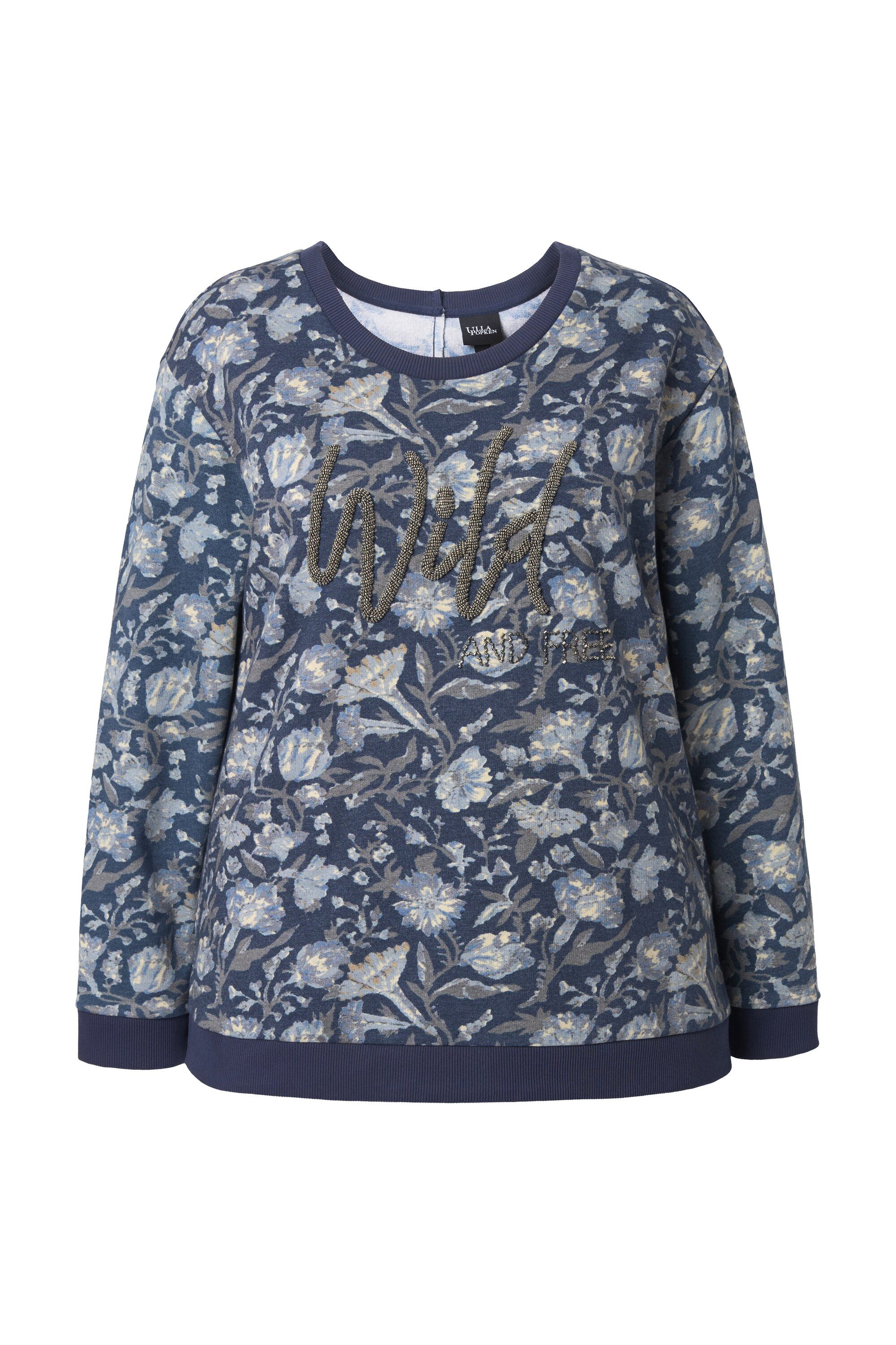 Ulla Popken Sweatshirt Sweatshirt Perlen-Schriftzug Rundhals günstig online kaufen