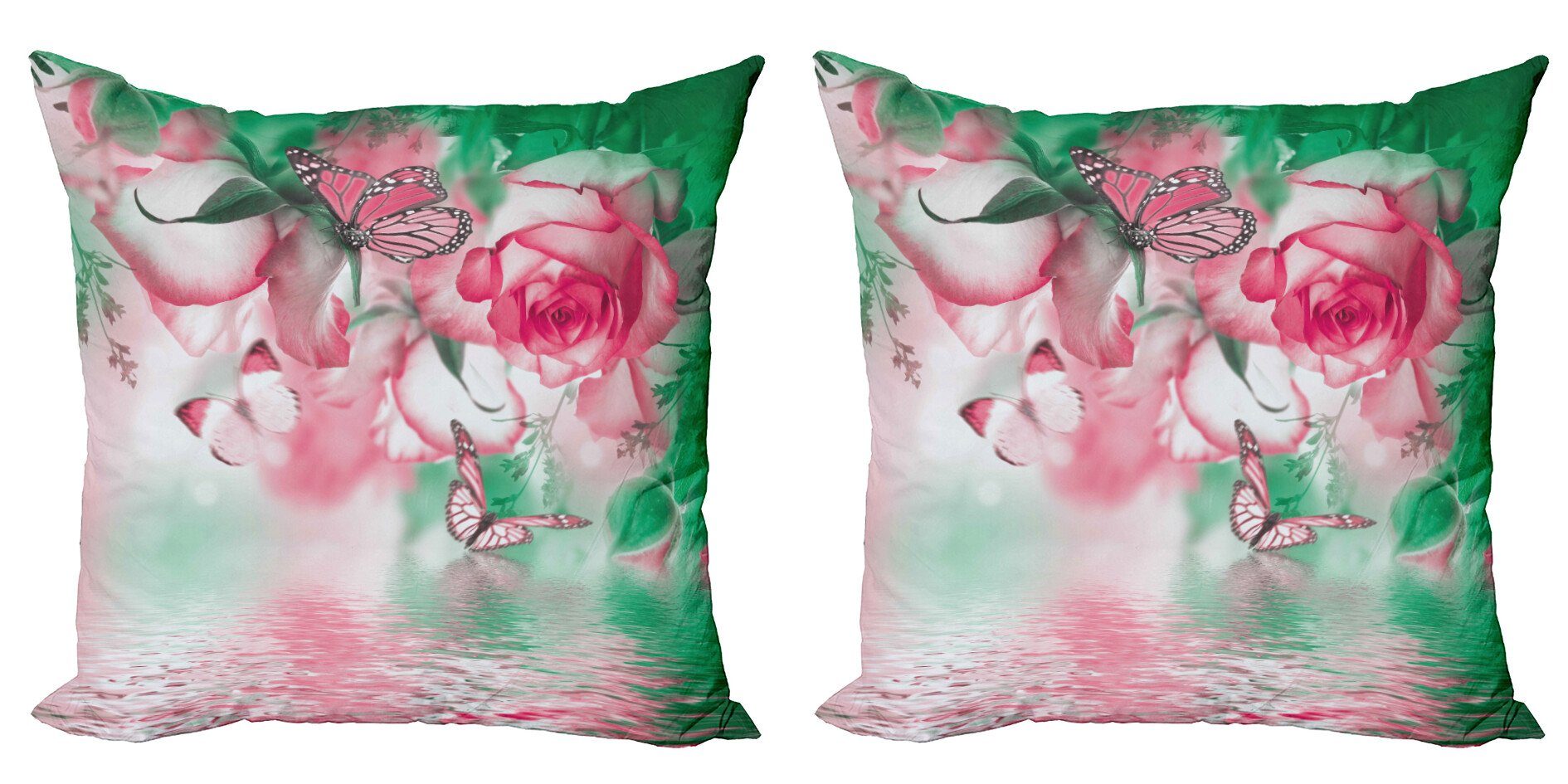 Digitaldruck, Doppelseitiger Stück), Abakuhaus (2 Modern Rosenblätter Kissenbezüge Accent Schmetterling Blumen