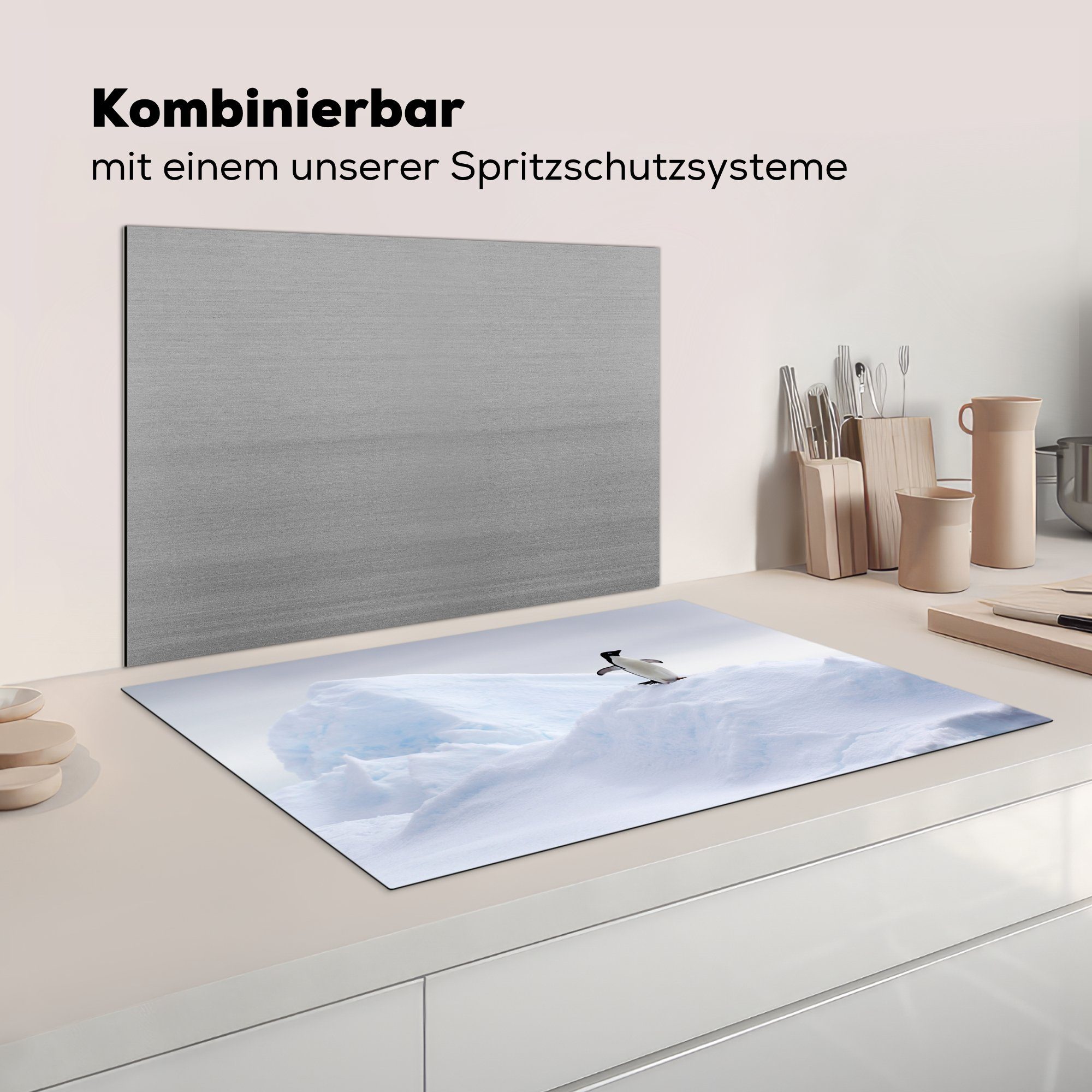 Induktionskochfeld für Herdblende-/Abdeckplatte küche, die tlg), cm, 81x52 Eis - (1 Pinguin MuchoWow - Ceranfeldabdeckung Vinyl, Schutz Winter,