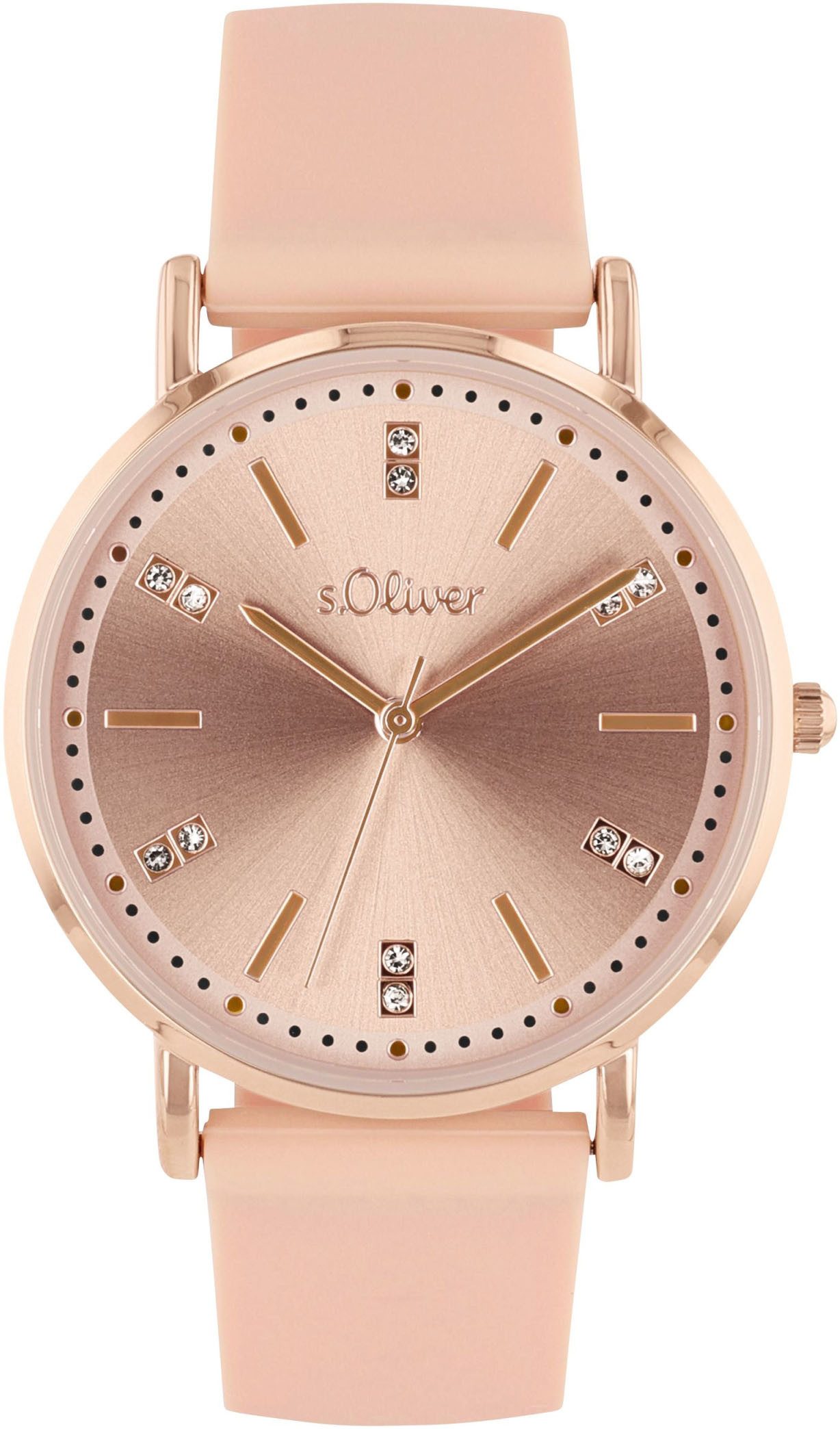 s.Oliver Quarzuhr 2038367, Armbanduhr, Damenuhr, Kristallsteine, Silikonarm günstig online kaufen