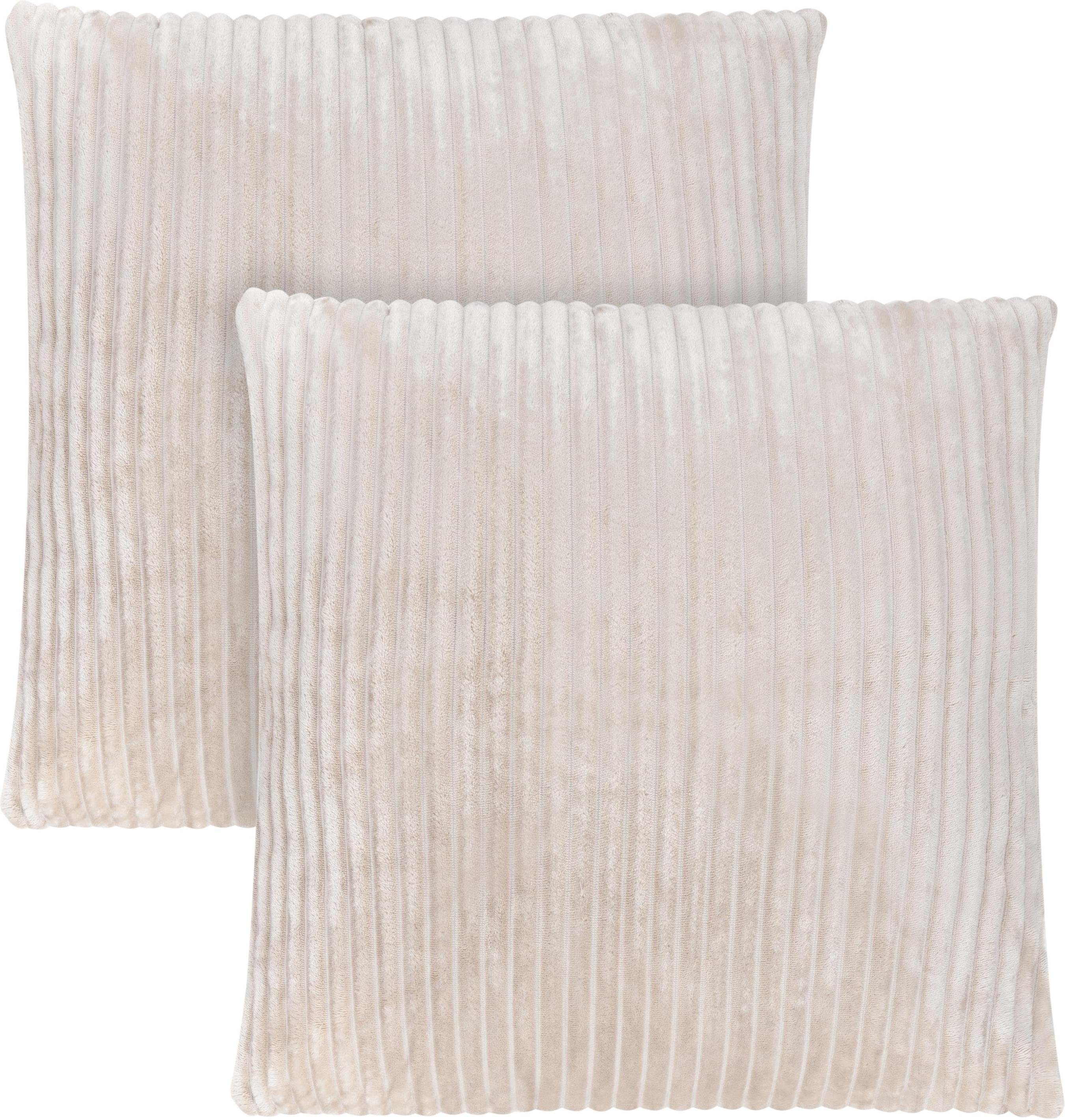 Aspero Dekokissen 2 Kissenbezüge aus Streifen-Flanell 45 x 45 cm, Dekokissen in Samtoptik aus hautsymphatischem Material Taupe