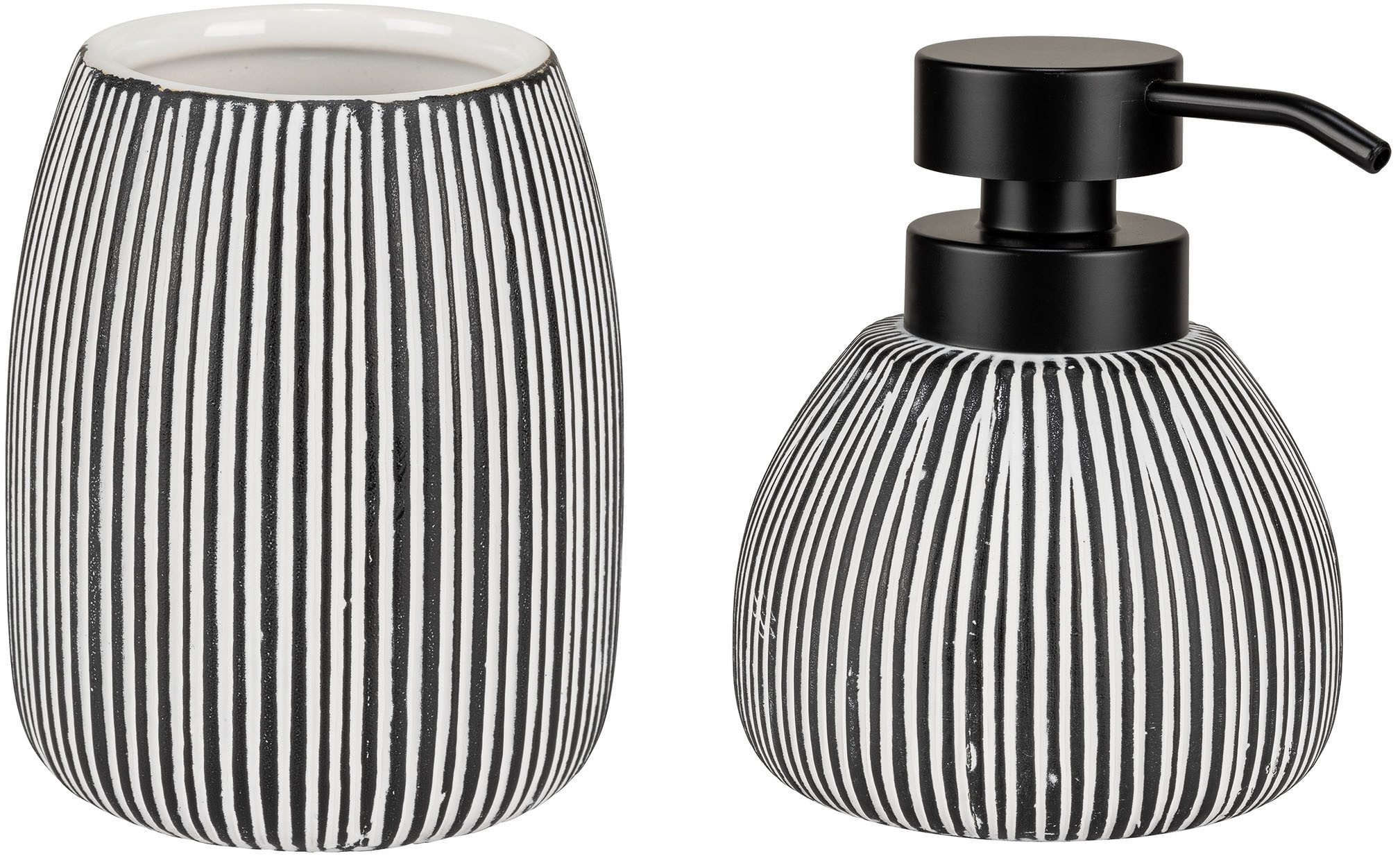 WENKO Seifenspender Pascoli, Bad-Accessoire Set, strukturierte Oberfläche mit Goldakzenten, Keramik