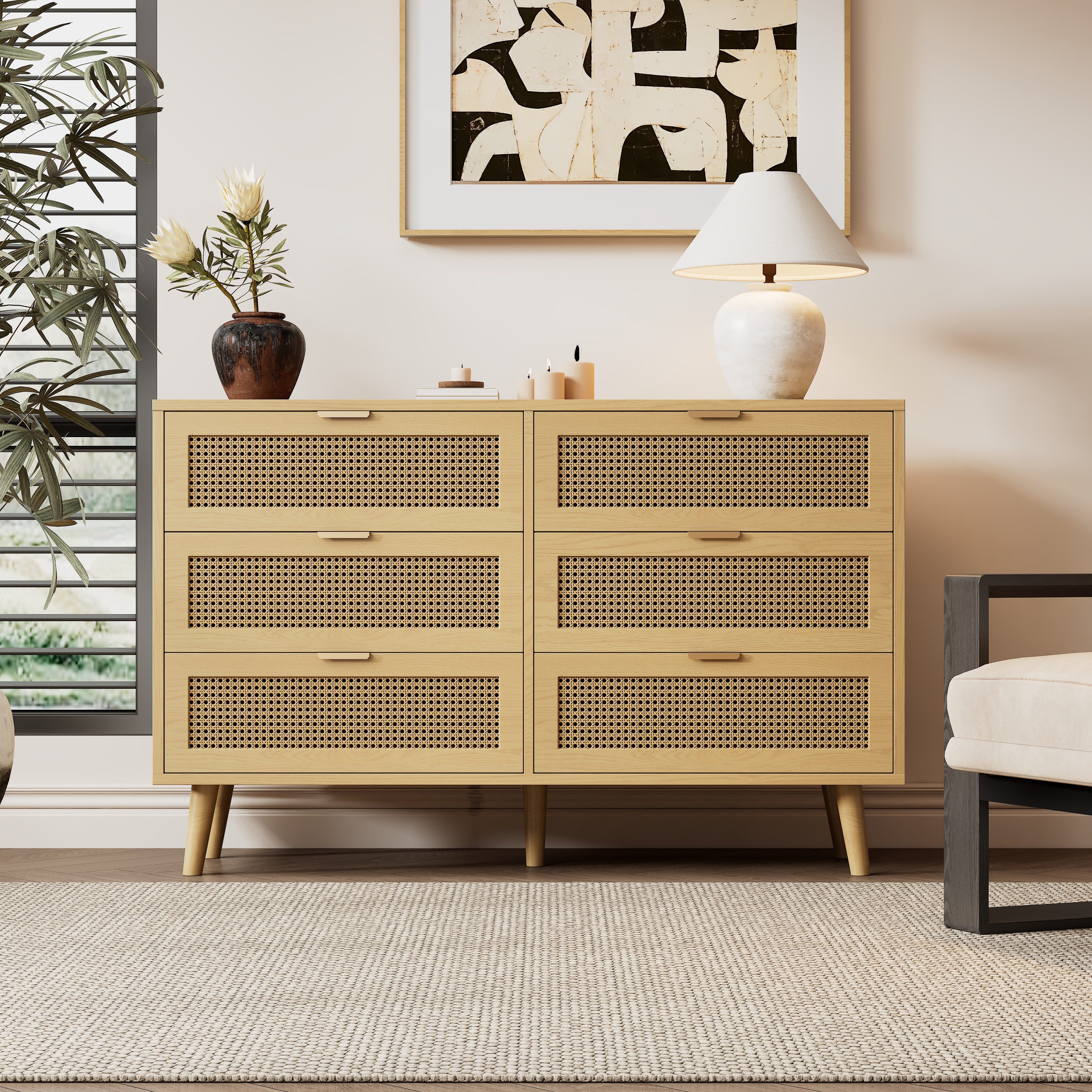 Celya Kommode Sideboard mit 6 Schubladen, 120x76.5x40cm, Schubladenschrank aus Holz (Sideboard Highboard mit viel Stauraum), Schubladenkommode mit Metallgriffe, für Schlafzimmer, Wohnräume, Büro