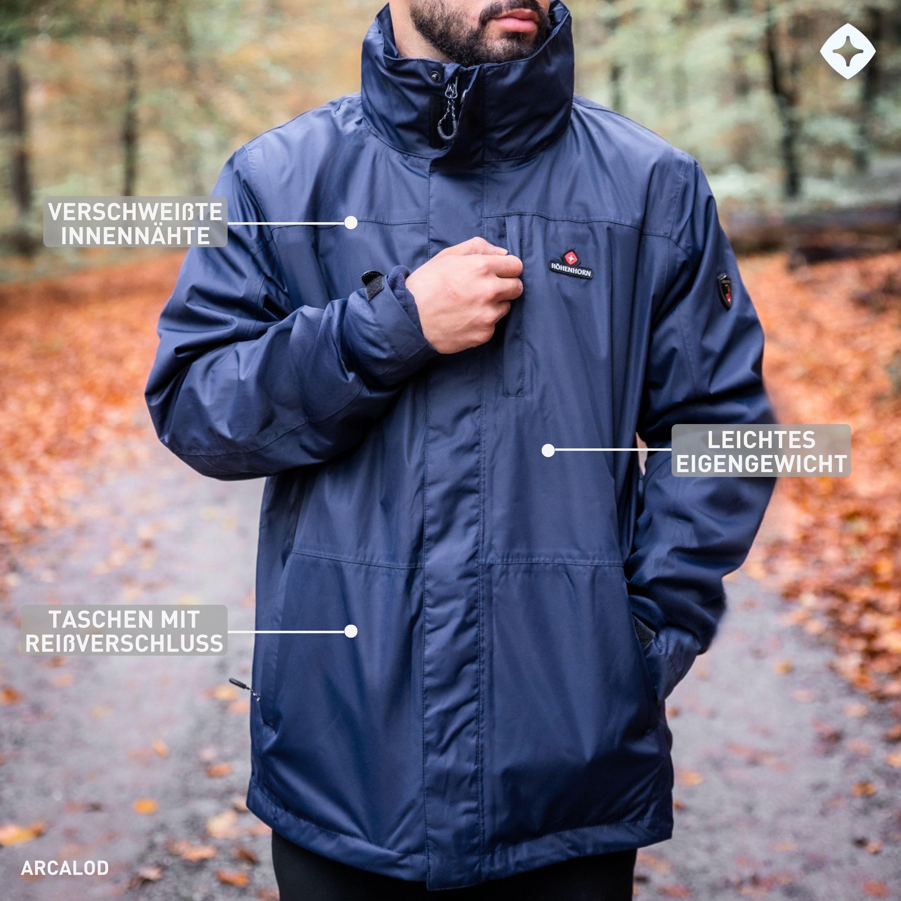 Winterjacke Höhenhorn Dunkelblau Herren Doppeljacke Pro 3in1 Wasserdicht 3-in-1-Funktionsjacke Jacke Arcalod