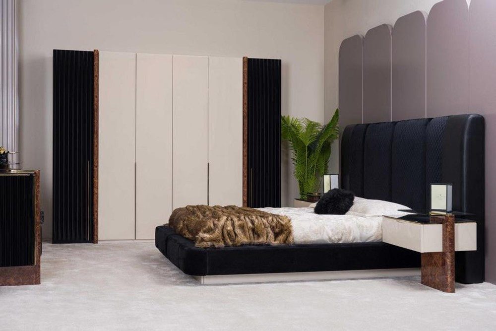 JVmoebel Komplettschlafzimmer Schlafzimmer-Set: Bett, 2 Nachttische & Schrank für Gemütlichkeit, (4-tlg), Made in Europa