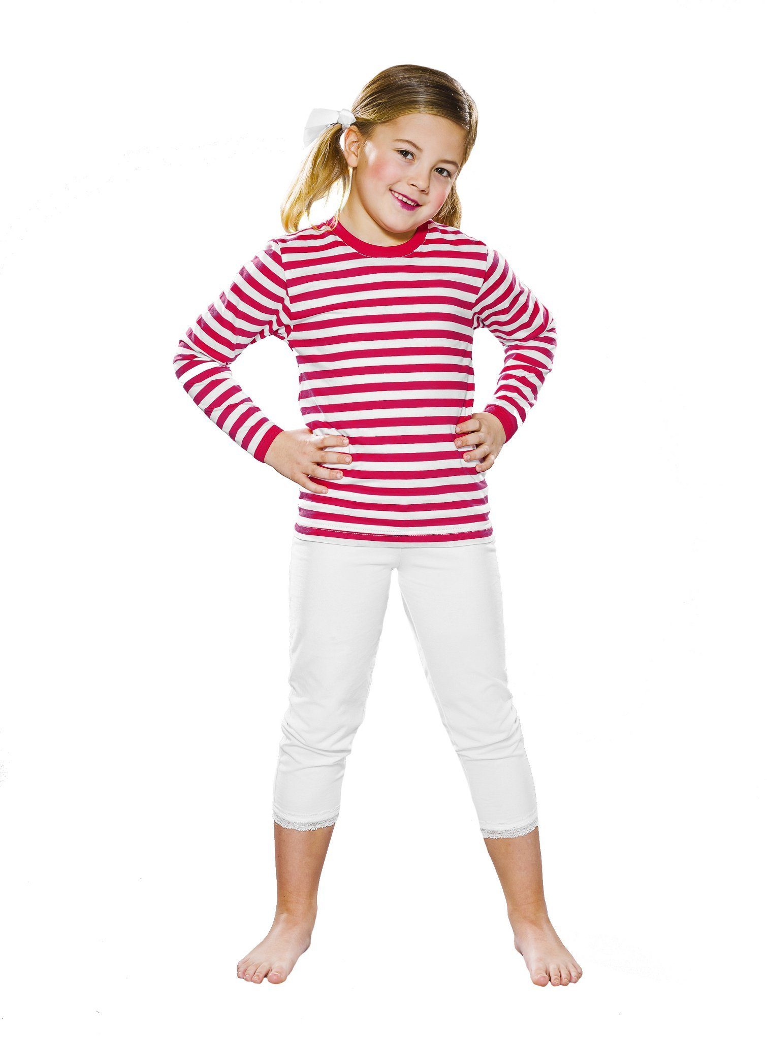 Metamorph T-Shirt Ringelshirt langarm rot-weiß Klassische Ringelware für  Kinderkarneval und Fasching
