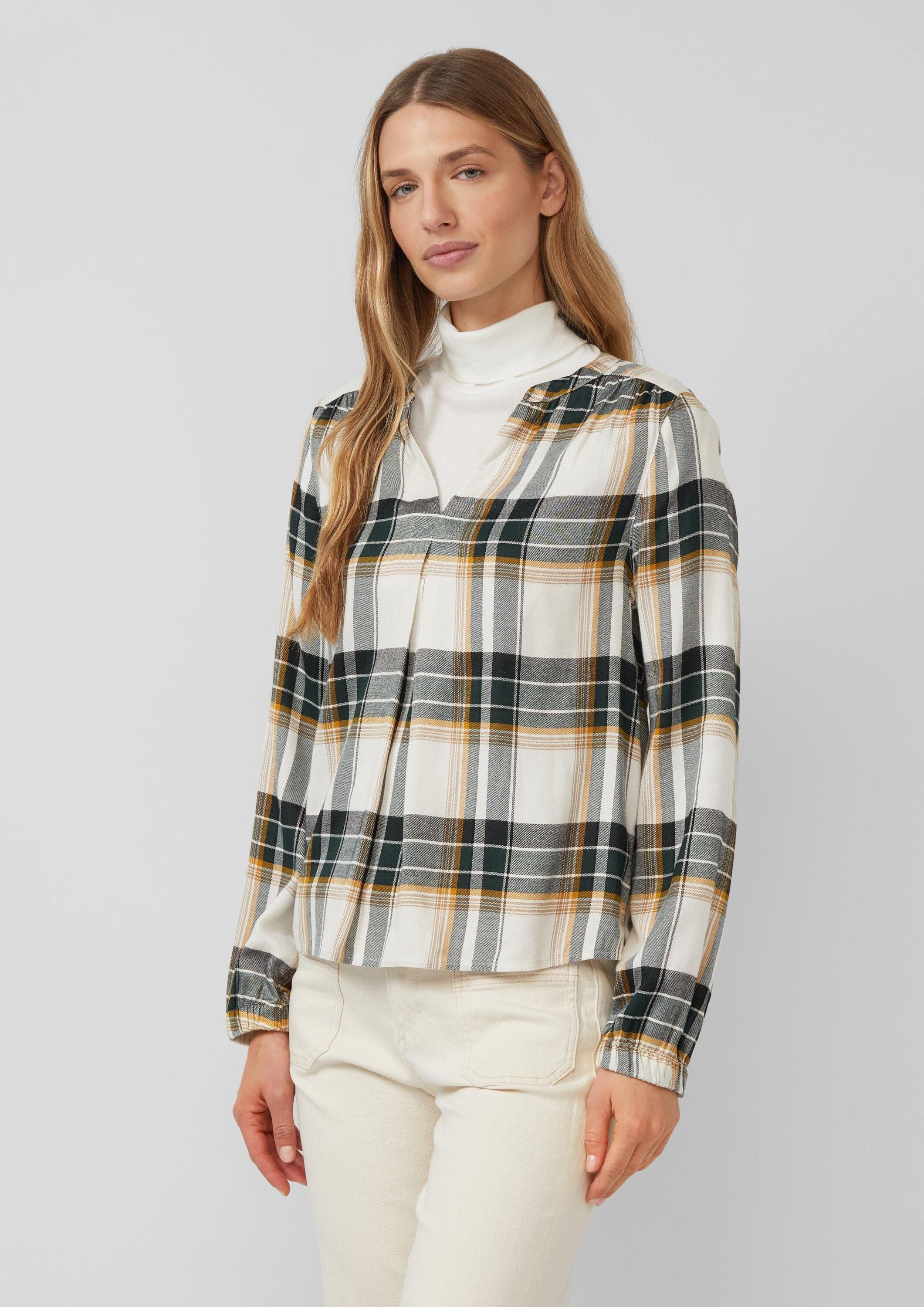 s.Oliver Langarmbluse Bluse Karo-Bluse mit Faltendetail günstig online kaufen