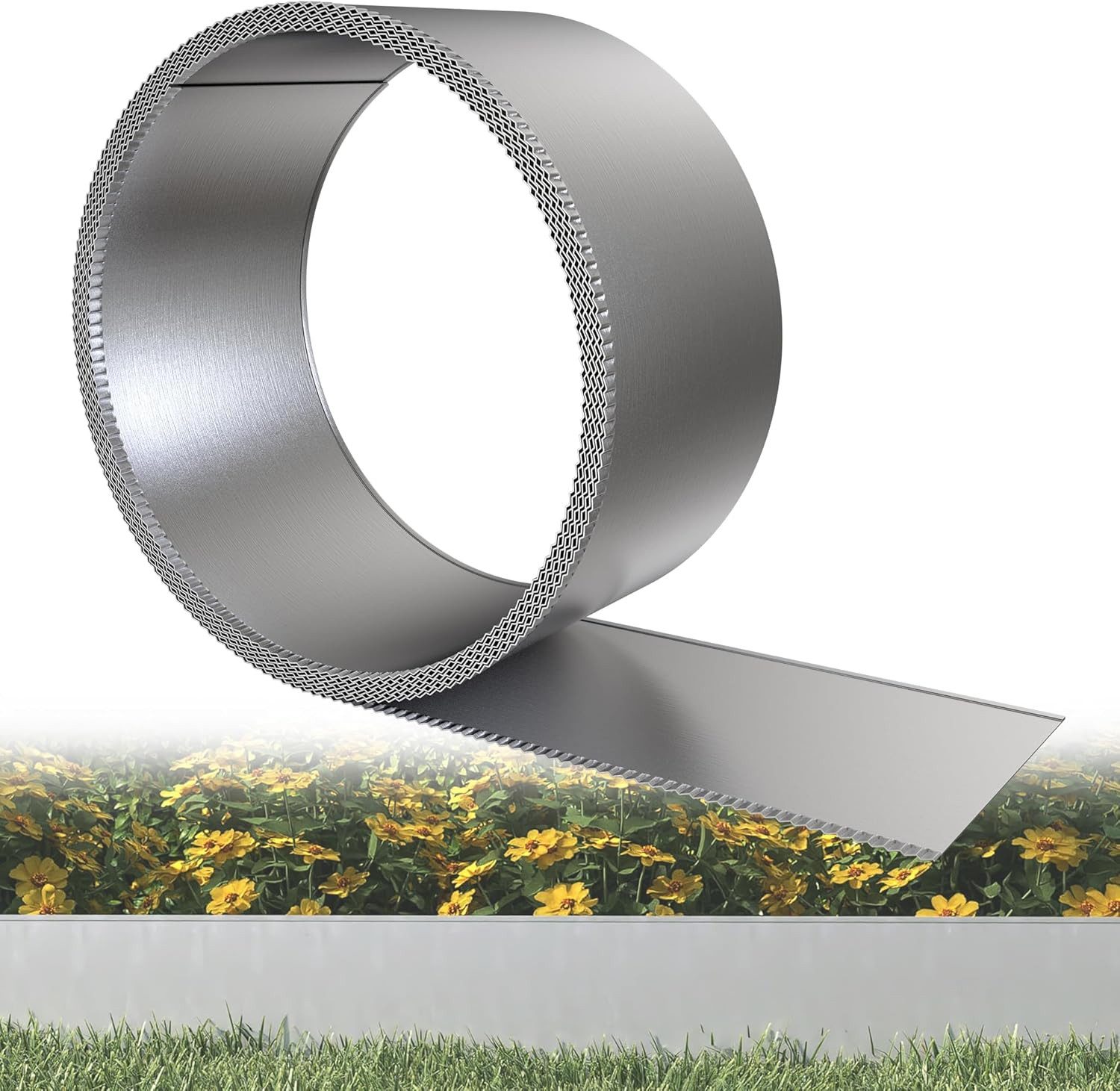 FIVMEN Beetumrandung Rasenkante 5m/10m/15m/20m Beetbegrenzung aus Metall, Silber, Verzinkt Rasenbleche Mähkante Flexible Rasen Umrandung 15cm Hoch