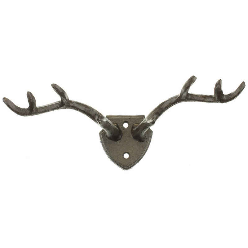 Macosa Home Wandhaken Wand-Haken Geweih Landhaus Antik Hirsch Metall 18cm rost vintage, Wand, Garderobenhaken Kleiderhaken Handtuchhaken Metallhaken Dekohaken